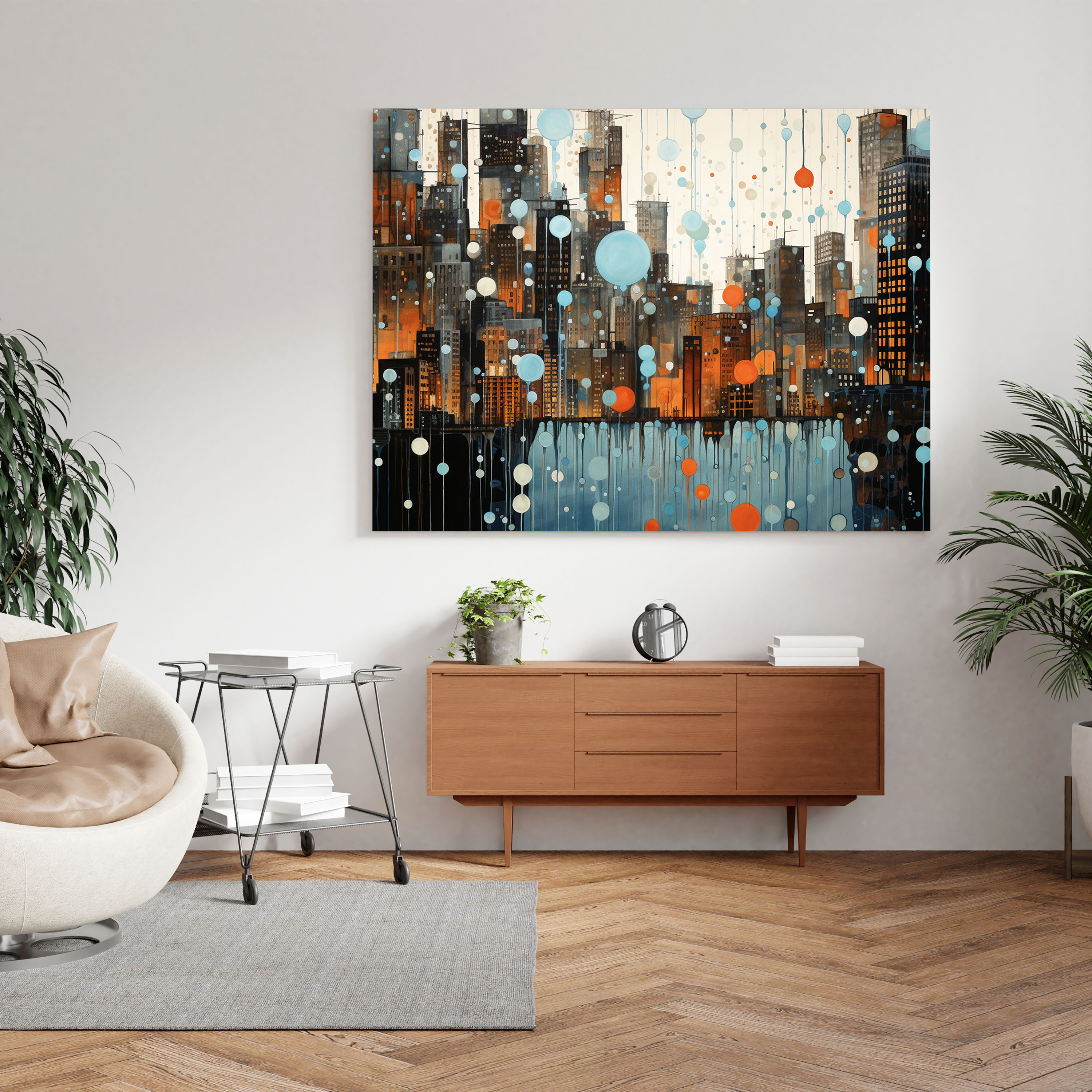 Urban Rain Canvas Print - Rain, Contemporary Illustration, Home Decoration, Canvas Wall Art