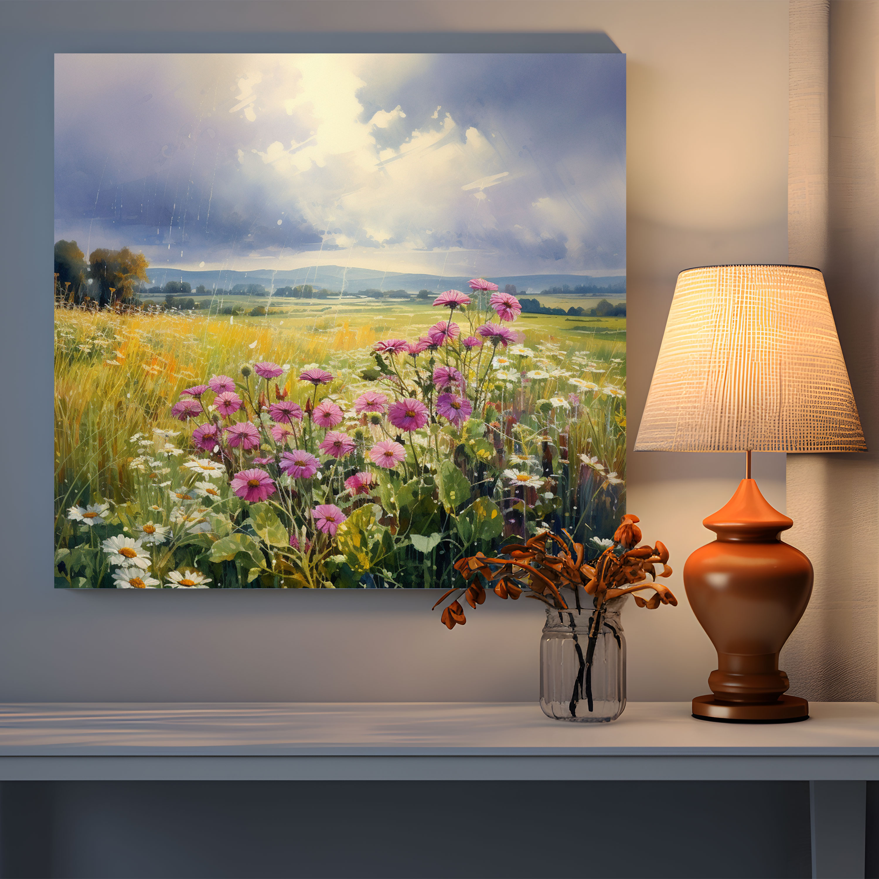 Field Of Rain Canvas Print - Rain, Natural Beauty, Soothing Ambiance, Rain Shower