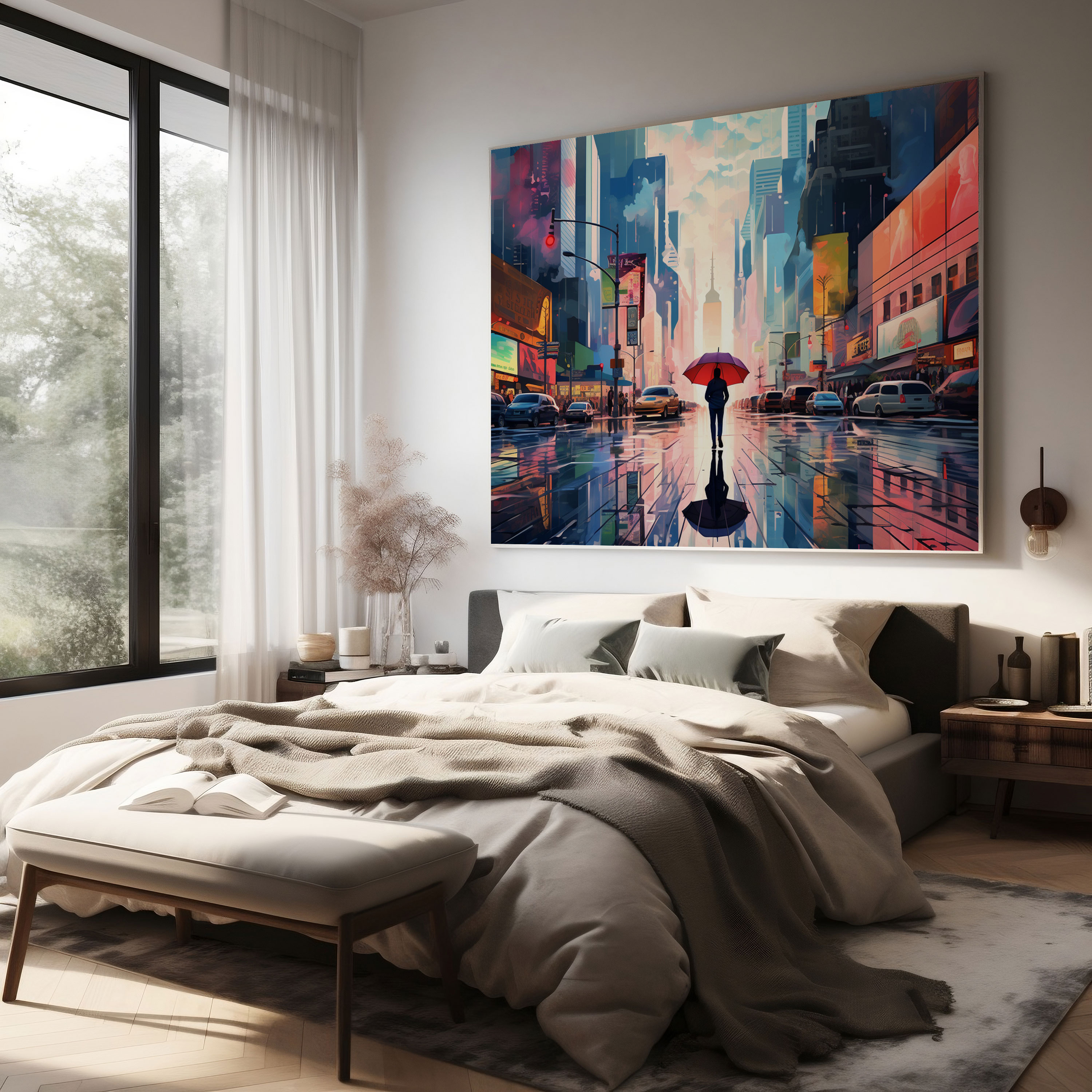 Rainy Day Canvas Print - Rain, Contemporary Art, Nostalgic, Cityscape