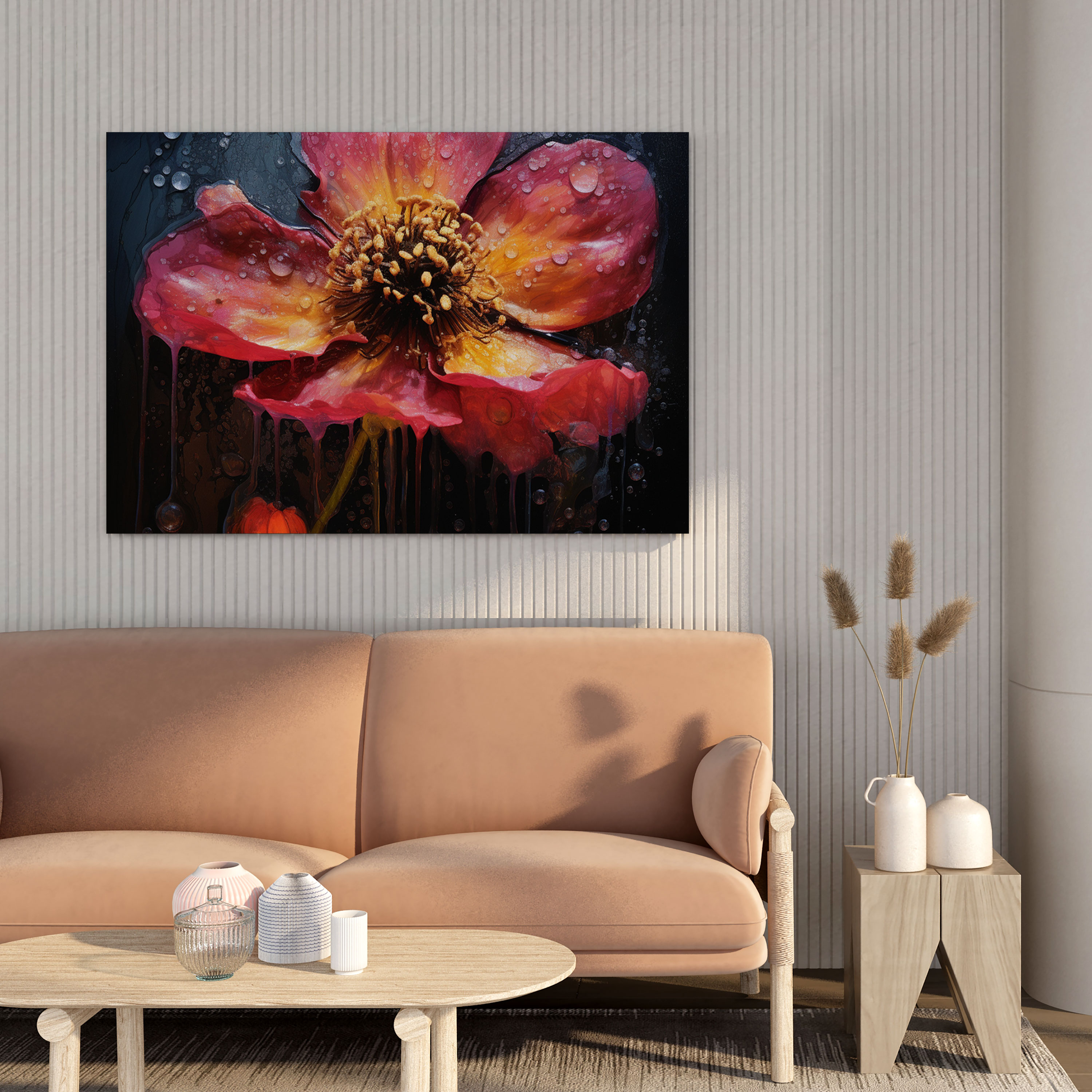 Raindrops On Petals Wall Art - Rain, Wall Decoration, Acrylic Paint, Mixed Media Artwork