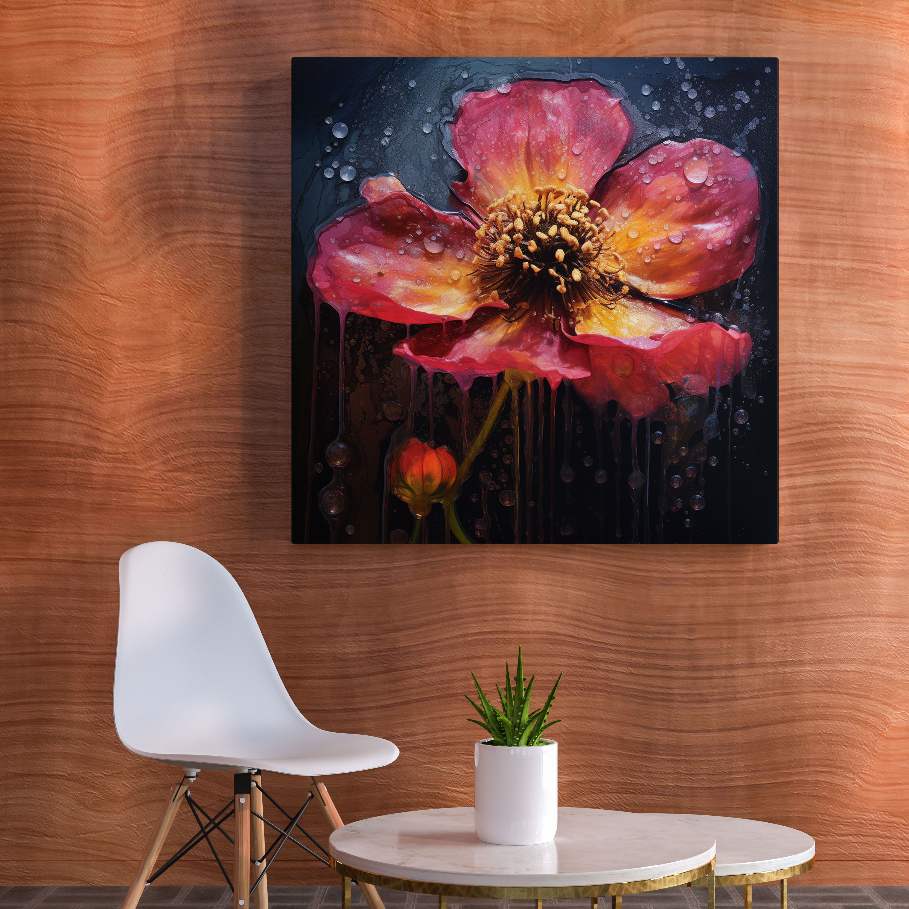 Raindrops On Petals Wall Art - Rain, Wall Decoration, Acrylic Paint, Mixed Media Artwork