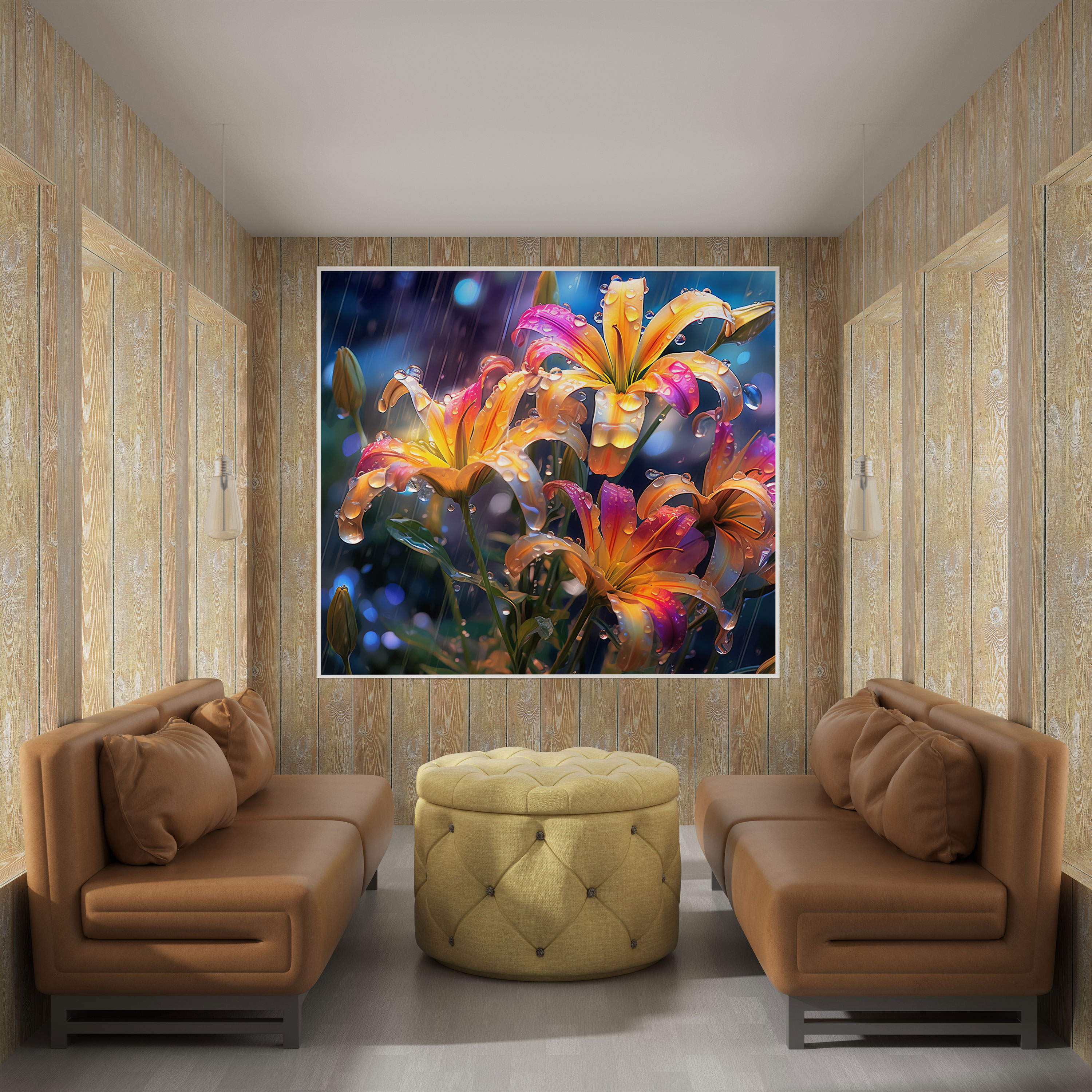 Rainforest Delight Canvas Print - Rain, Wall Decoration, Colorful Flowers, Rain