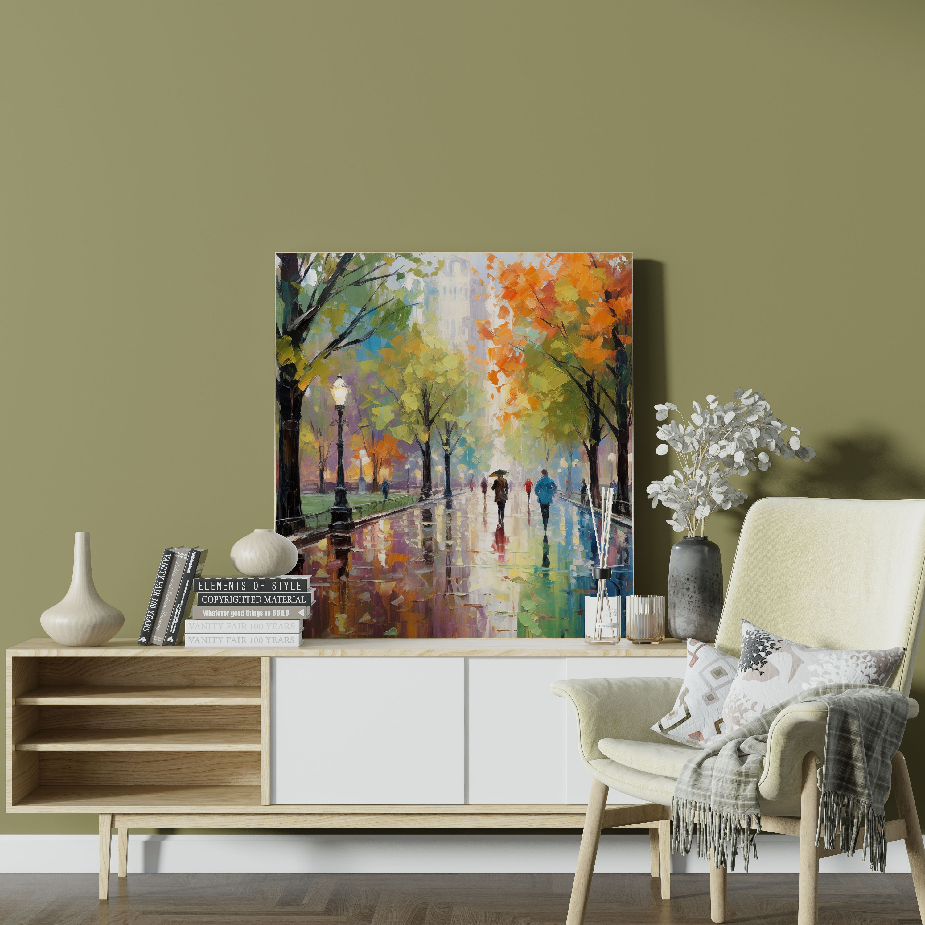 Rainy Park Canvas Print - Rain, Wall Art, Wall Decoration, Home Decoration
