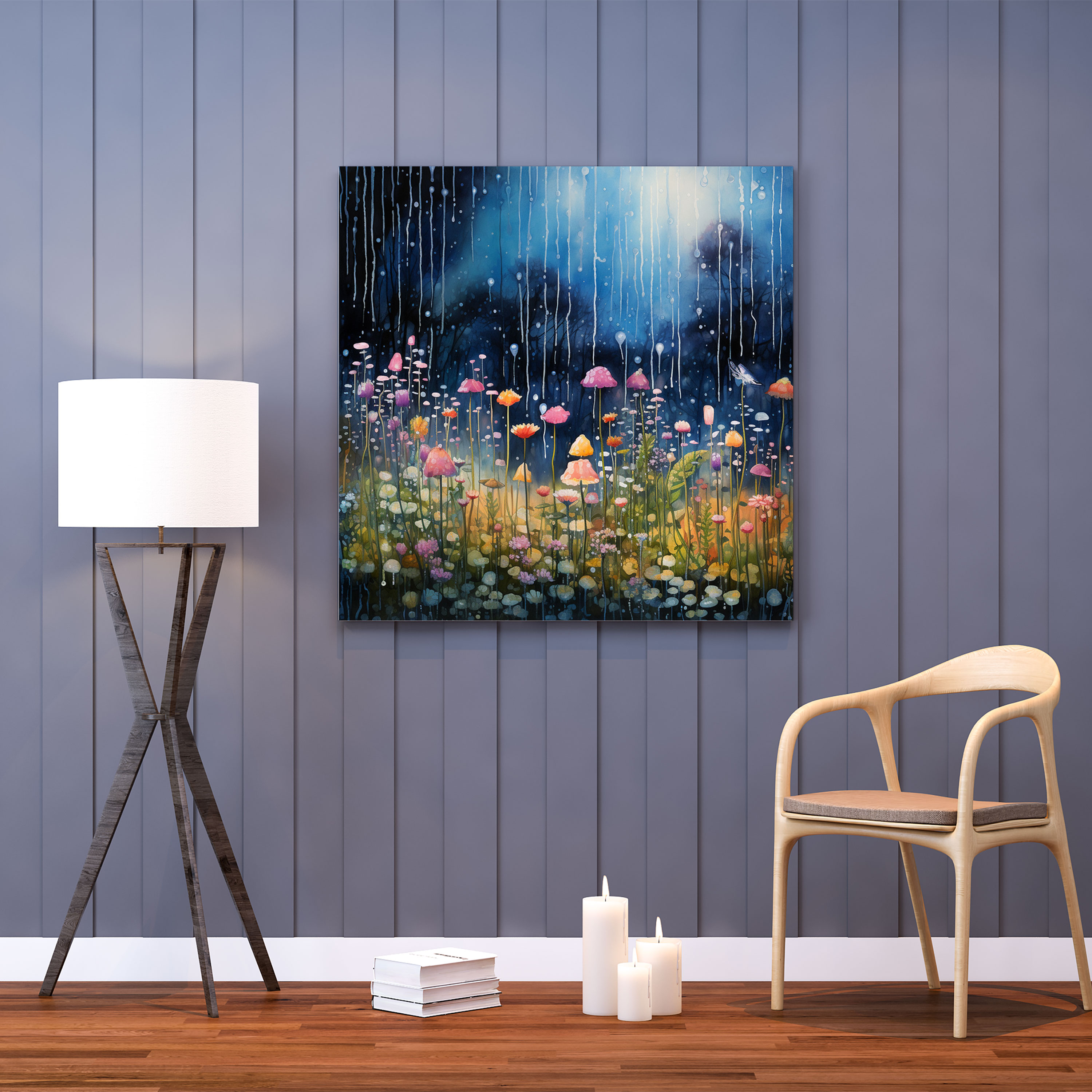 Whimsical Garden Canvas Print - Rain, Wall Art, Canvas Print, Whimsical Atmosphere