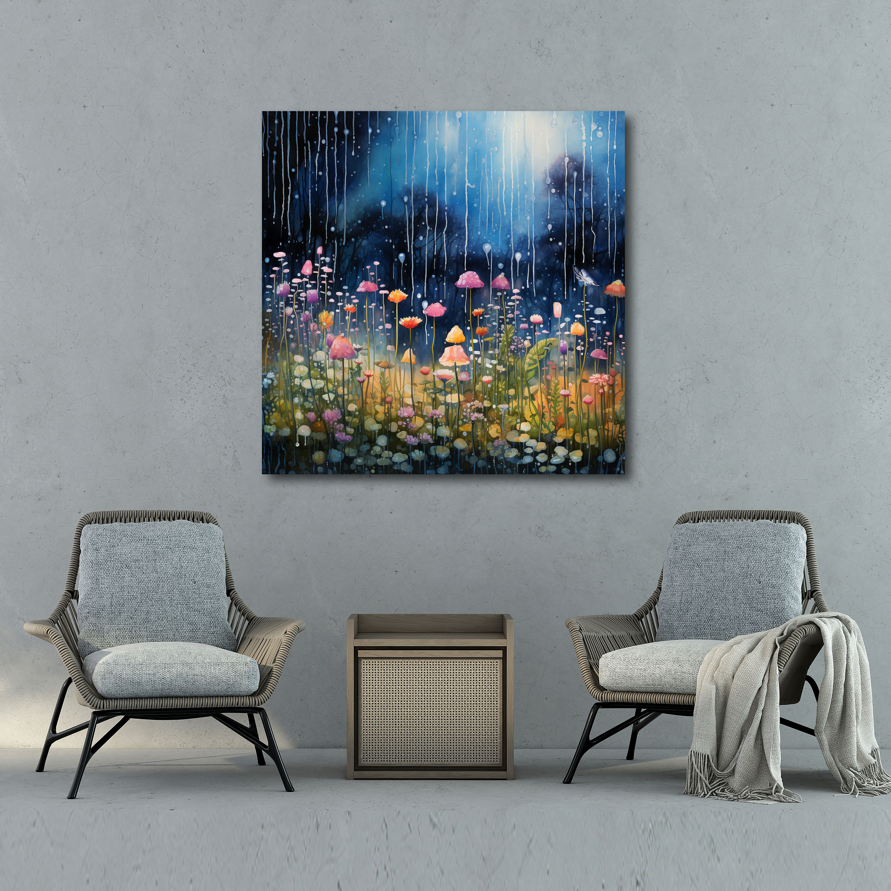 Whimsical Garden Canvas Print - Rain, Wall Art, Canvas Print, Whimsical Atmosphere