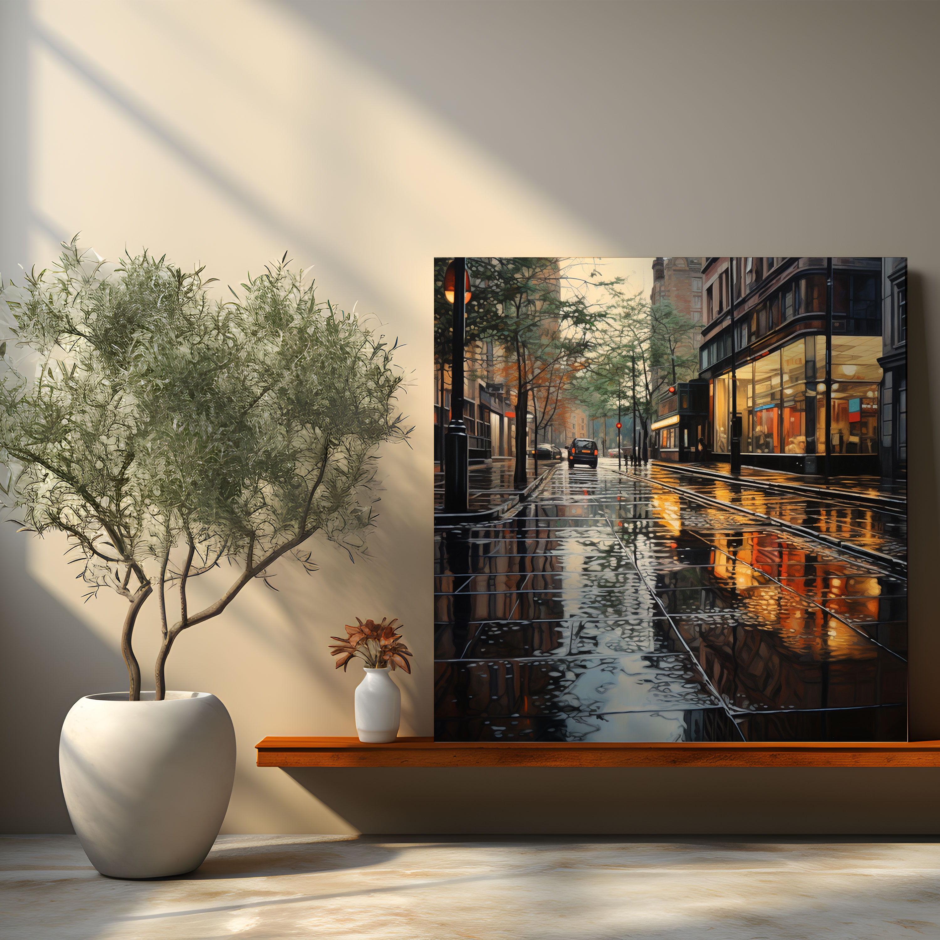 Rainy Street Canvas Print - Rain, Wall Art, Canvas Print, Texture