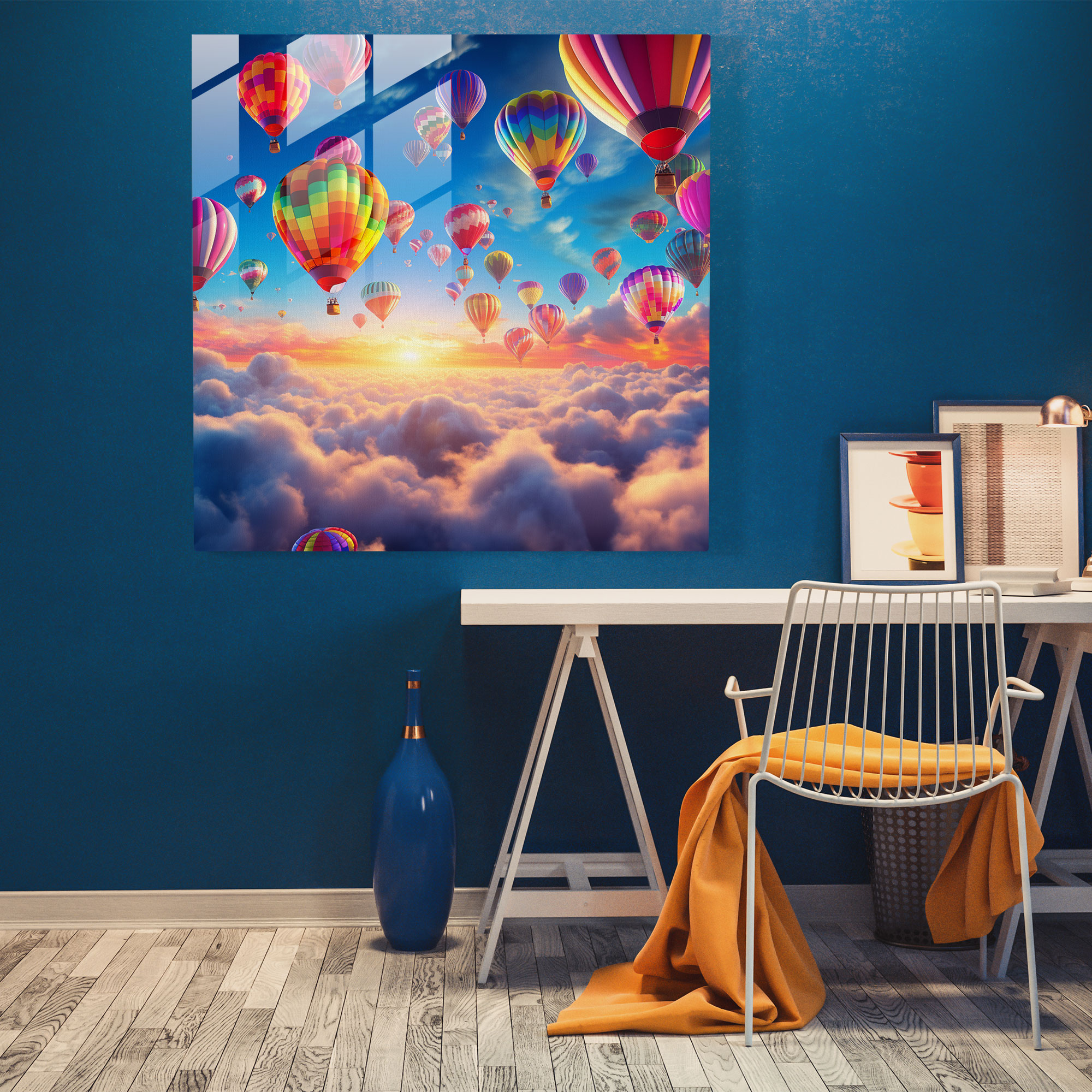 Majestic Rainbow Hot Air Balloons Glass Print - Rainbow, Adventure, Glass Wall Art, Majestic Rainbow Backdrop