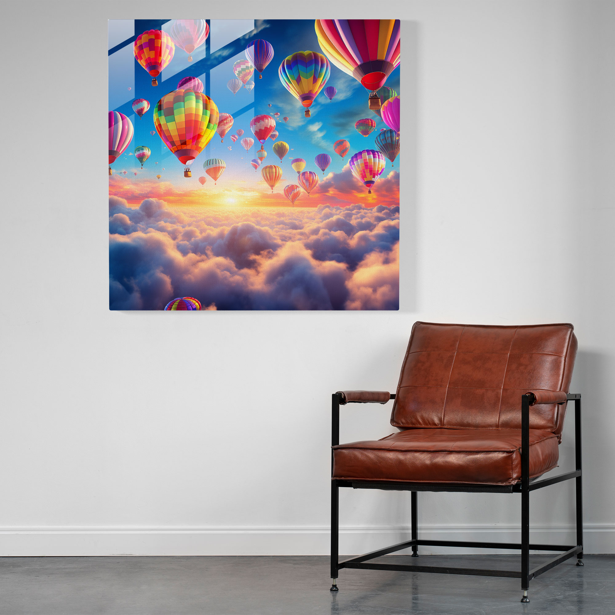 Majestic Rainbow Hot Air Balloons Glass Print - Rainbow, Adventure, Glass Wall Art, Majestic Rainbow Backdrop