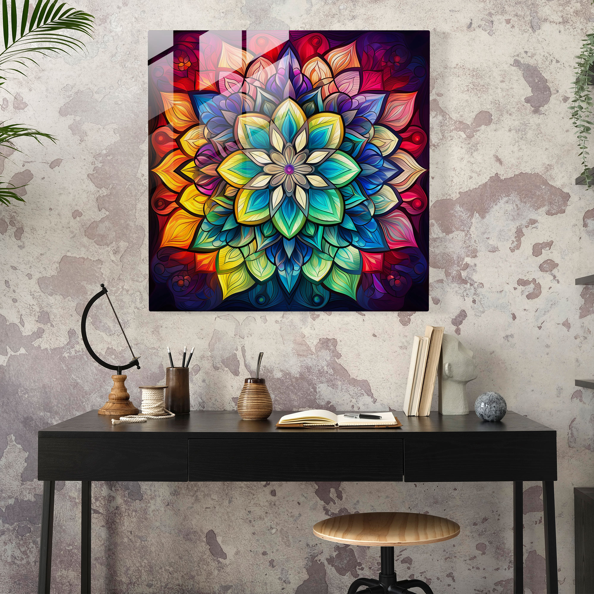Rainbow Kaleidoscope Glass Print - Rainbow, Rainbow, Wall Decoration, Modern Art