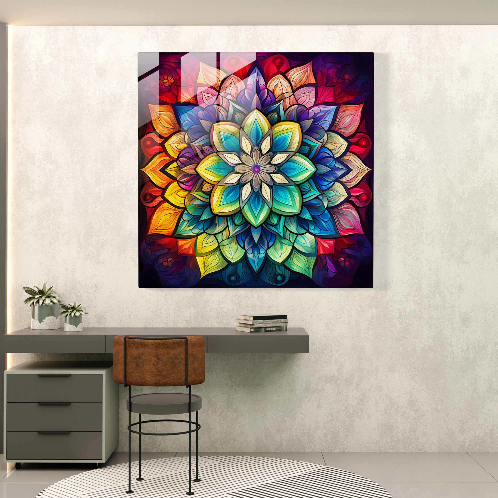 Rainbow Kaleidoscope Glass Print - Rainbow, Rainbow, Wall Decoration, Modern Art