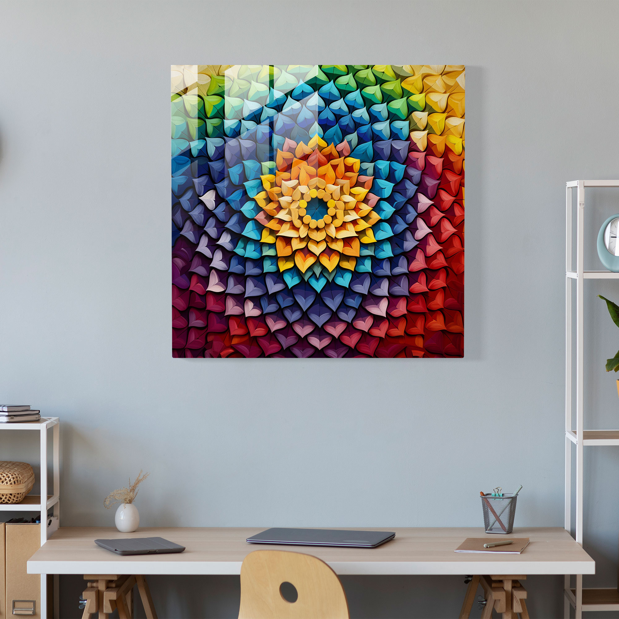 Yedi Renkli Geometrik Cam Tablo - Duvar Dekorasyonu Detaylara Özen Modern Sanat