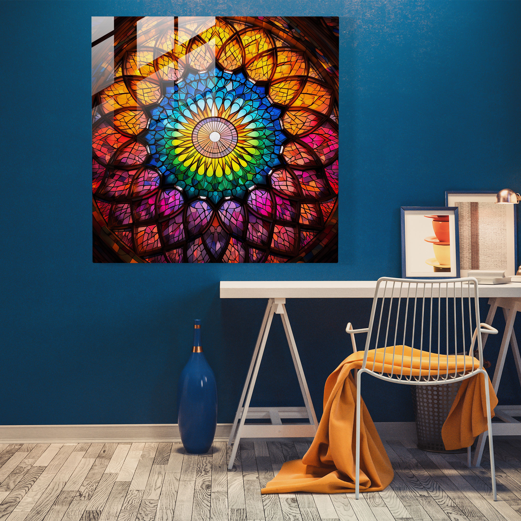 Gökkuşağı Cam Duvar Sanatı - Modern Sanat Ev Dekorasyonu Gökkuşağı Deseni