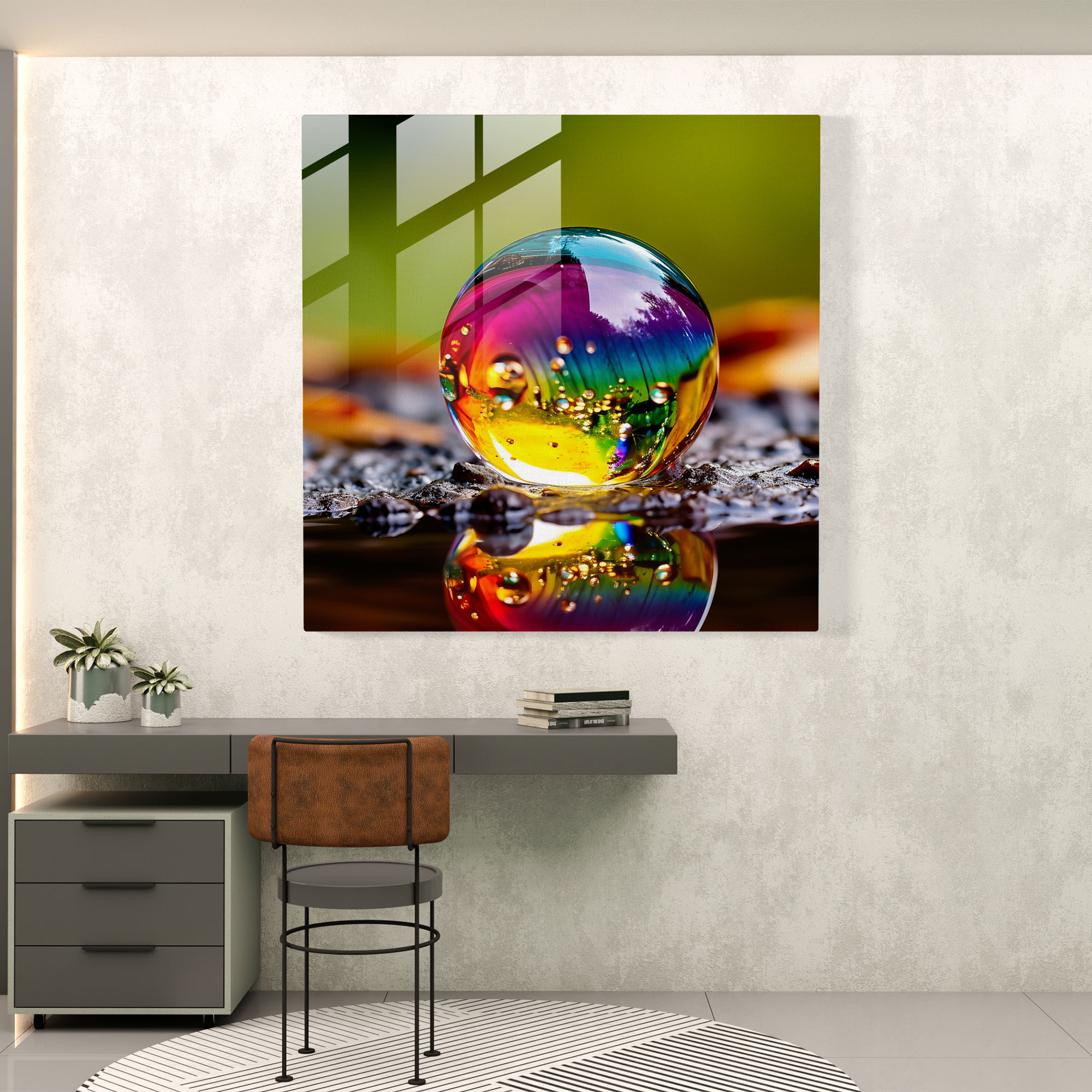 Rainbow Reflection Glass Print - Rainbow, Rainbow, Home Decoration, Abstract Photography