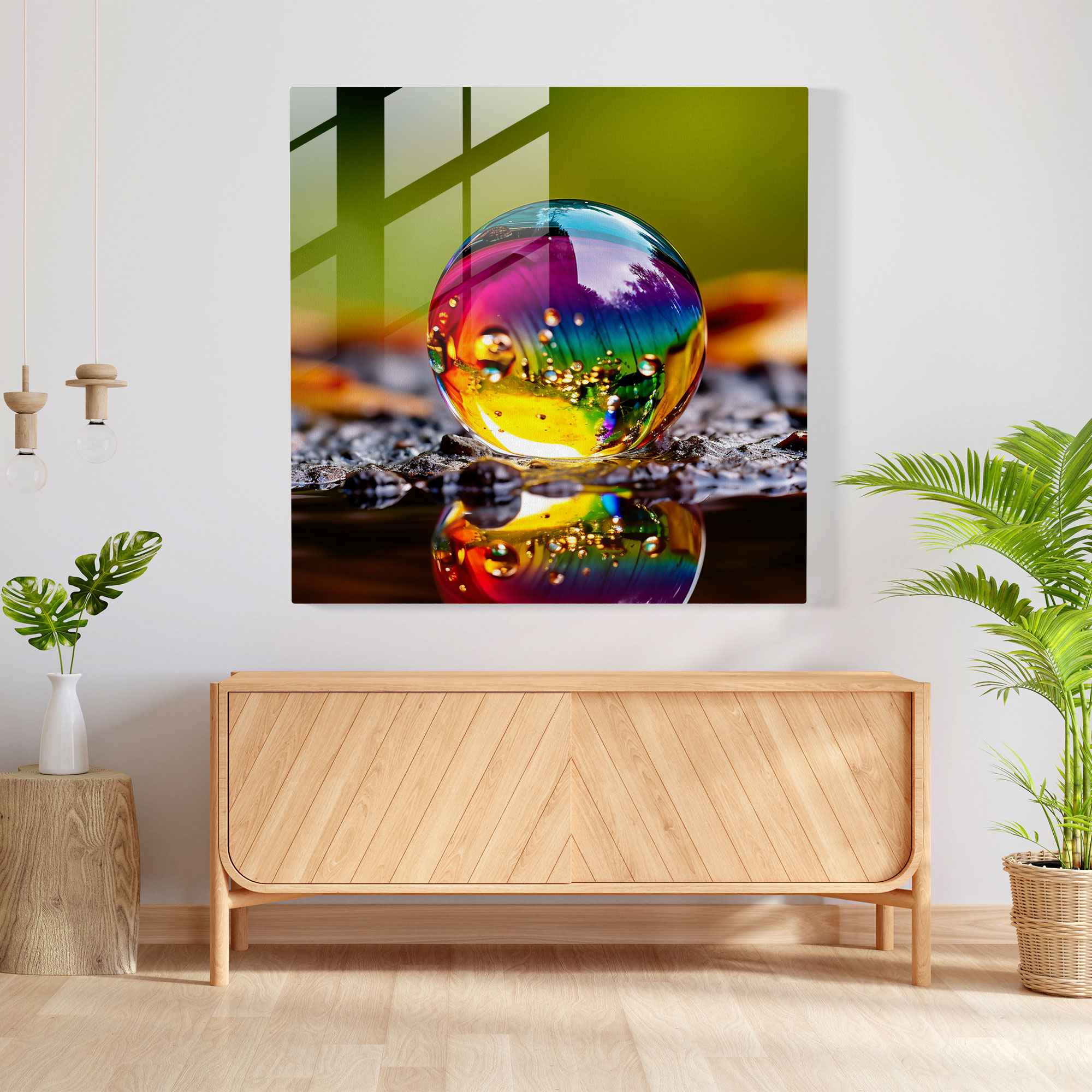 Rainbow Reflection Glass Print - Rainbow, Rainbow, Home Decoration, Abstract Photography