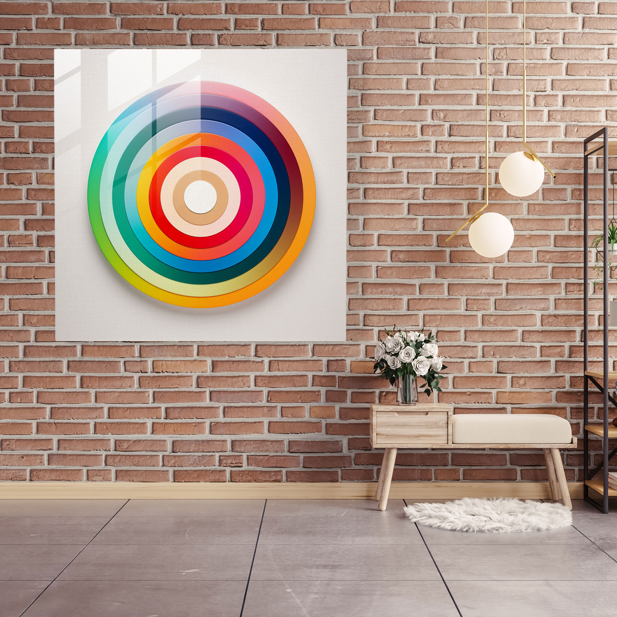 Rainbow Circle Glass Print - Rainbow, Concentric Circles, Minimalist Design, Wall Decoration