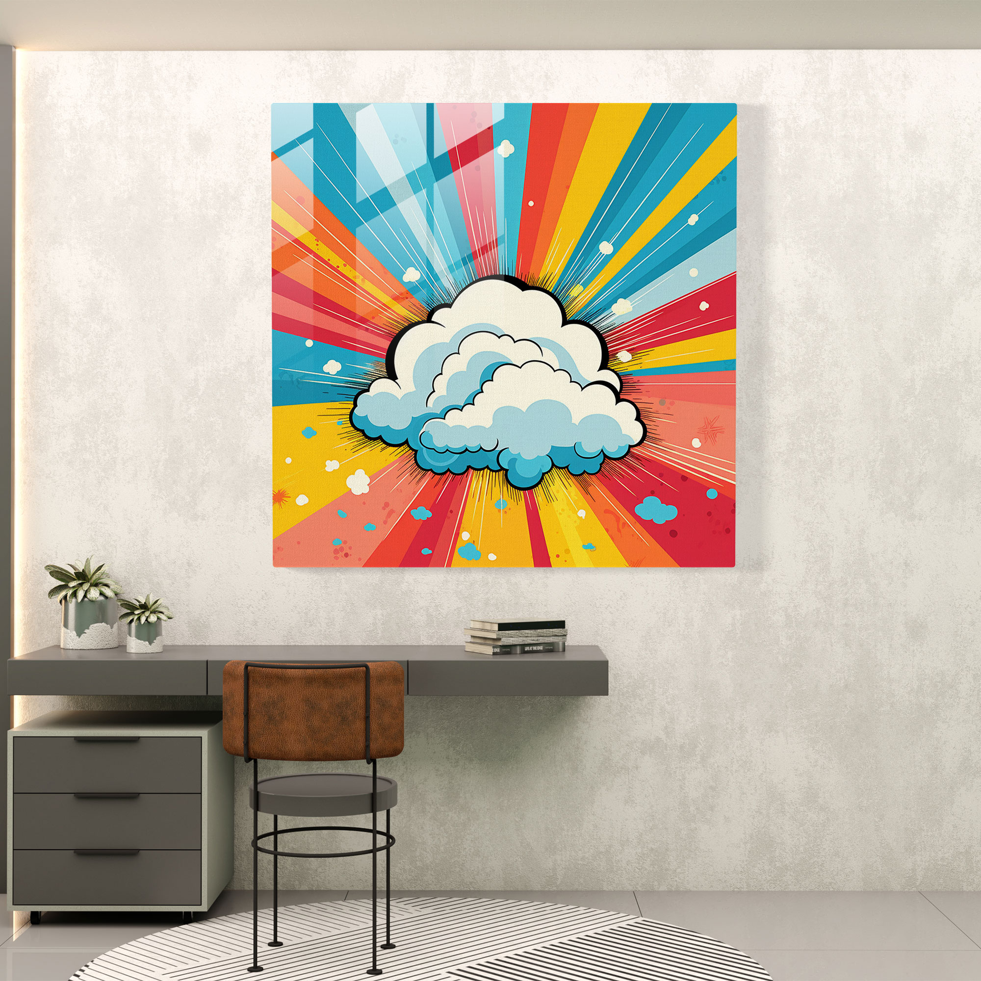 Rainbow Pop Art Glass Print - Rainbow, Pop Art Illustration, Vibrant Energy, Nostalgia
