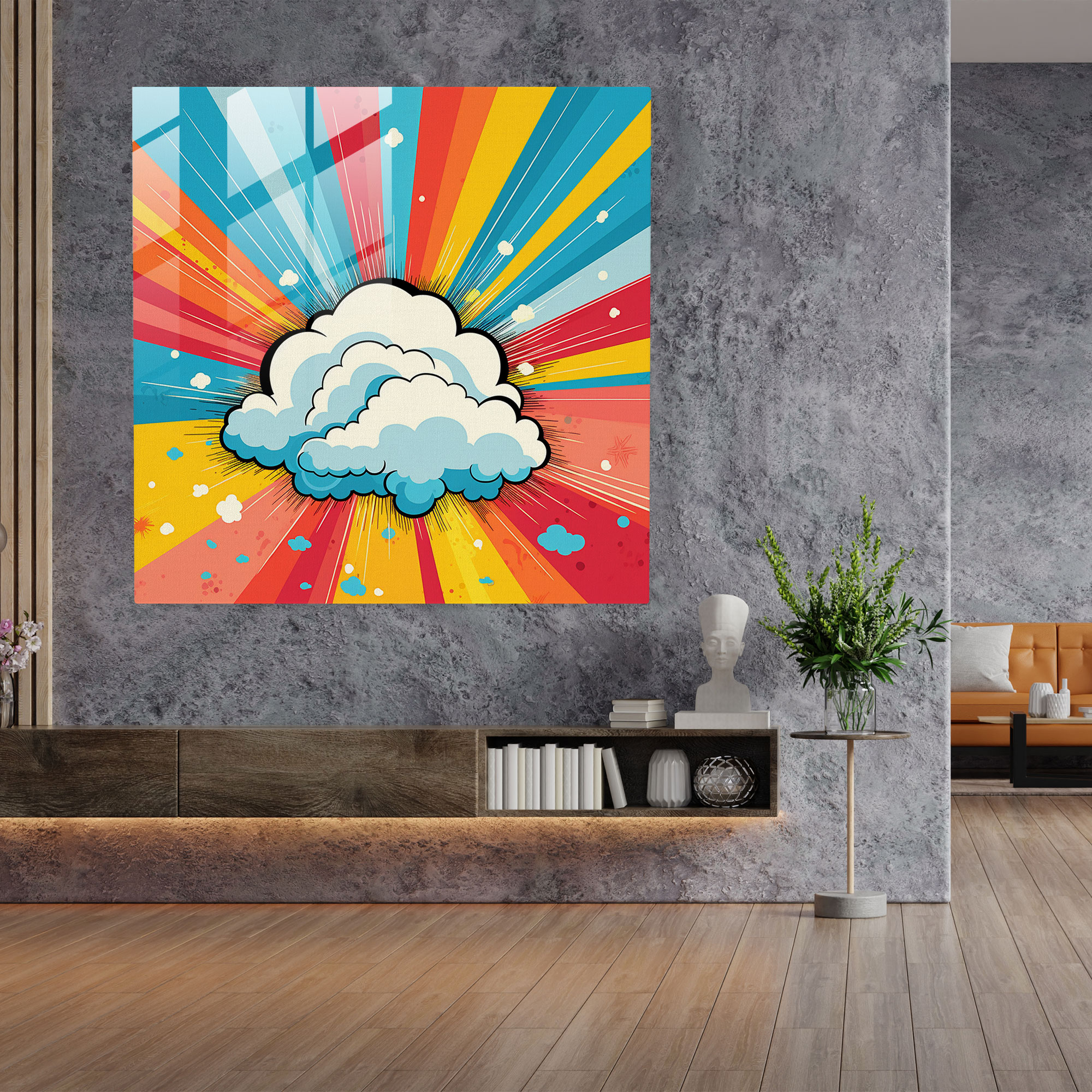 Rainbow Pop Art Glass Print - Rainbow, Pop Art Illustration, Vibrant Energy, Nostalgia
