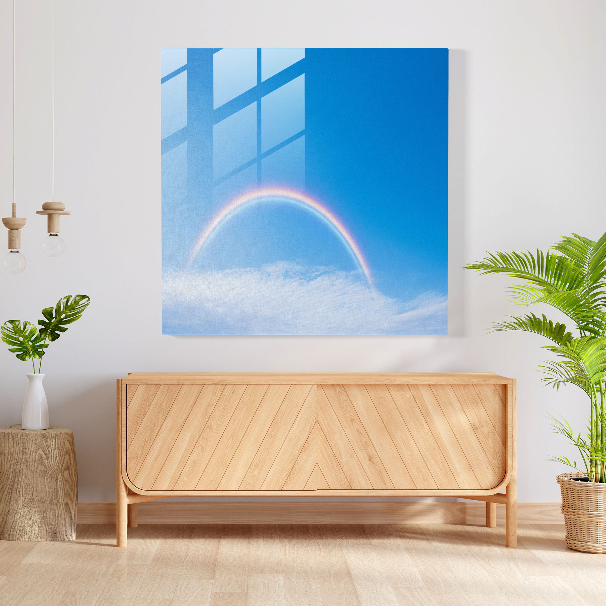 Minimal Gökkuşağı Cam Duvar Sanatı - Ev Dekorasyonu Cam Sanatı