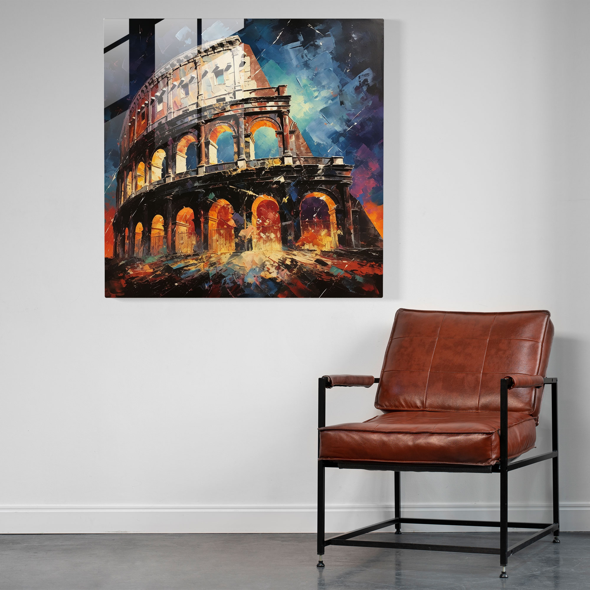 Captivating Expressionist Glass Print of Roman Colosseum - Expressive Glass Wall Art for Home Decoration
