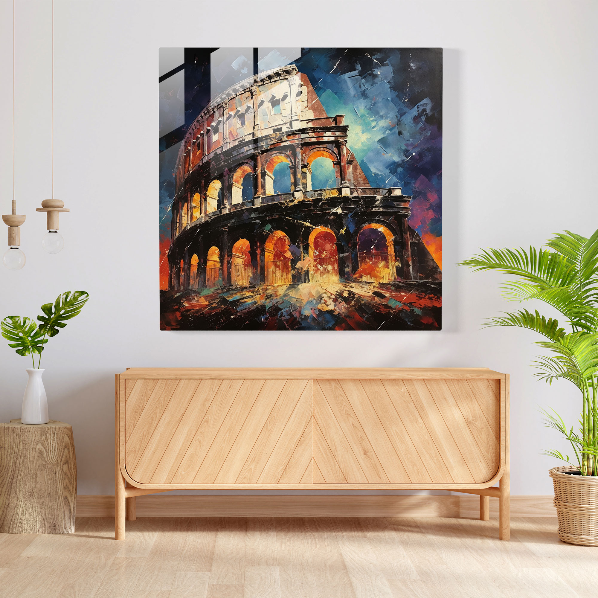 Captivating Expressionist Glass Print of Roman Colosseum - Expressive Glass Wall Art for Home Decoration