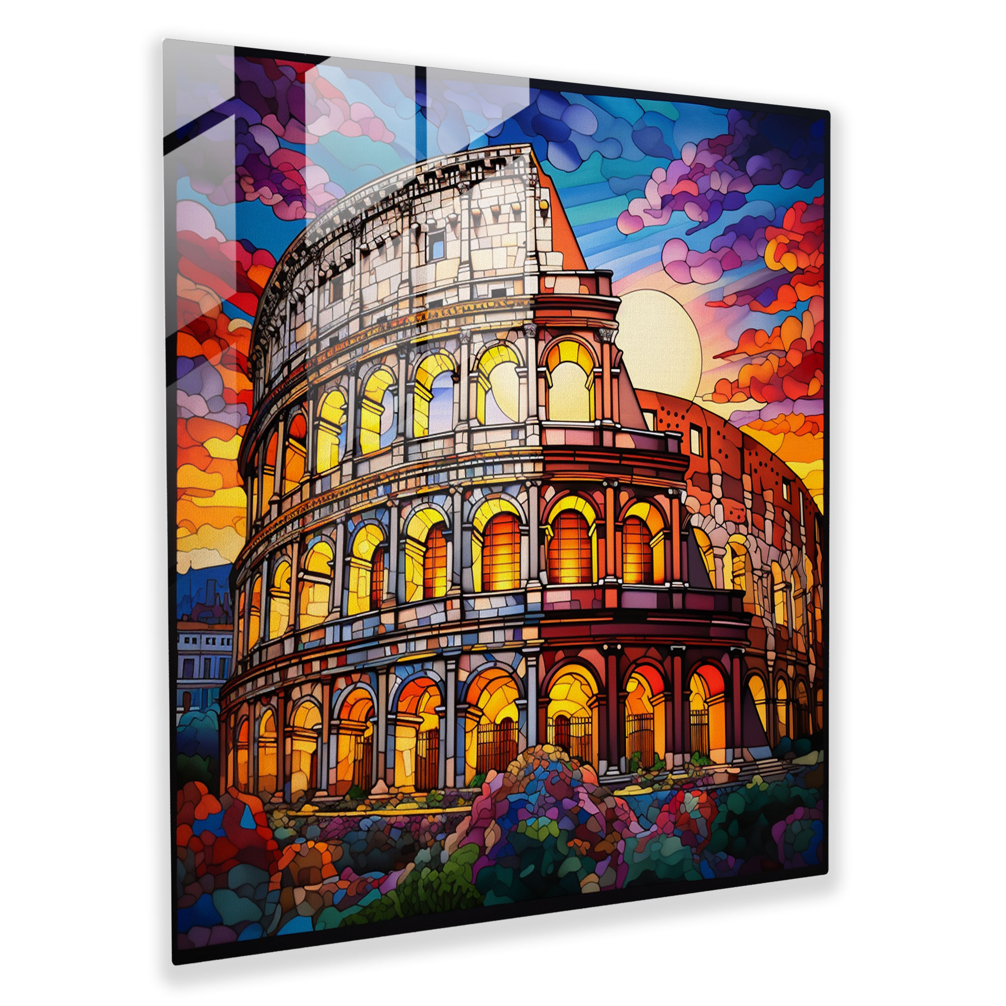 Stained Glass Print of Roman Colosseum: Medieval Splendor in Glass Wall Art