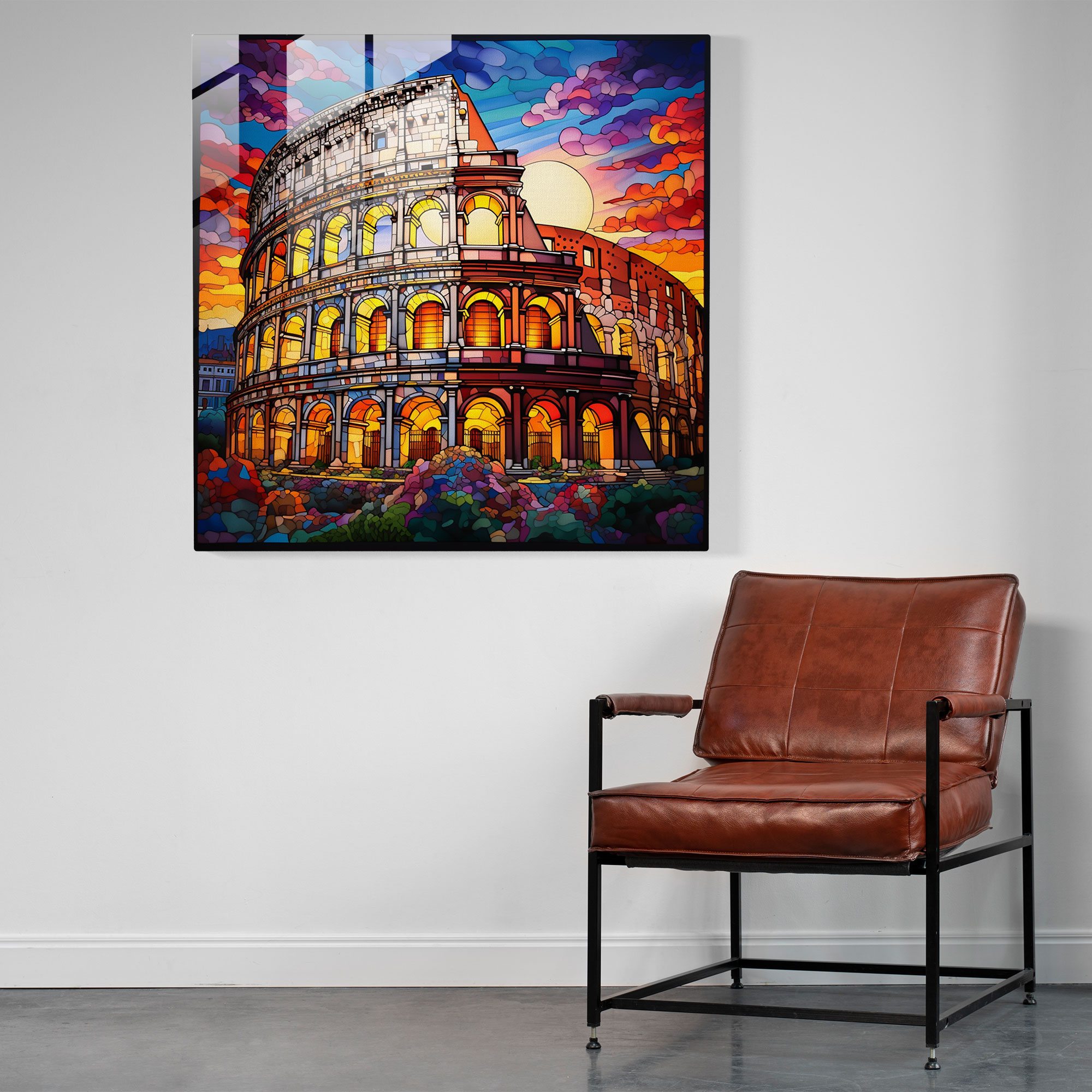 Stained Glass Print of Roman Colosseum: Medieval Splendor in Glass Wall Art
