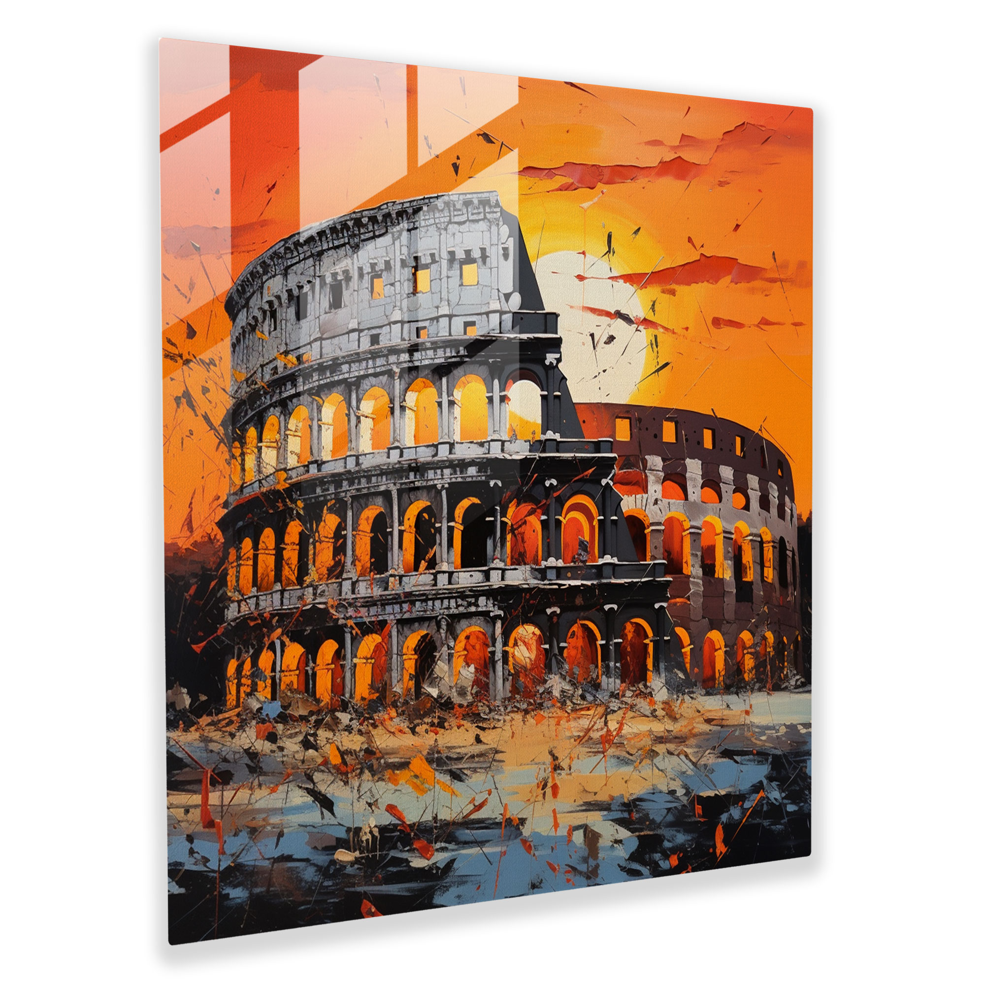 Enigmatic Elegance Glass Print - Roman Colosseum Sunset Glass Wall Art