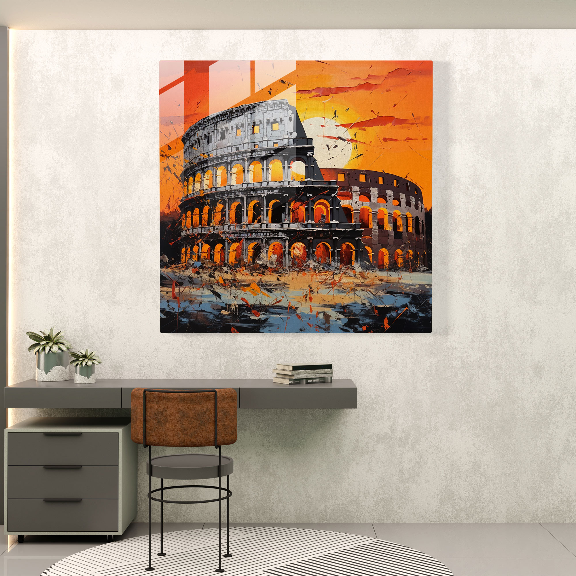 Enigmatic Elegance Glass Print - Roman Colosseum Sunset Glass Wall Art