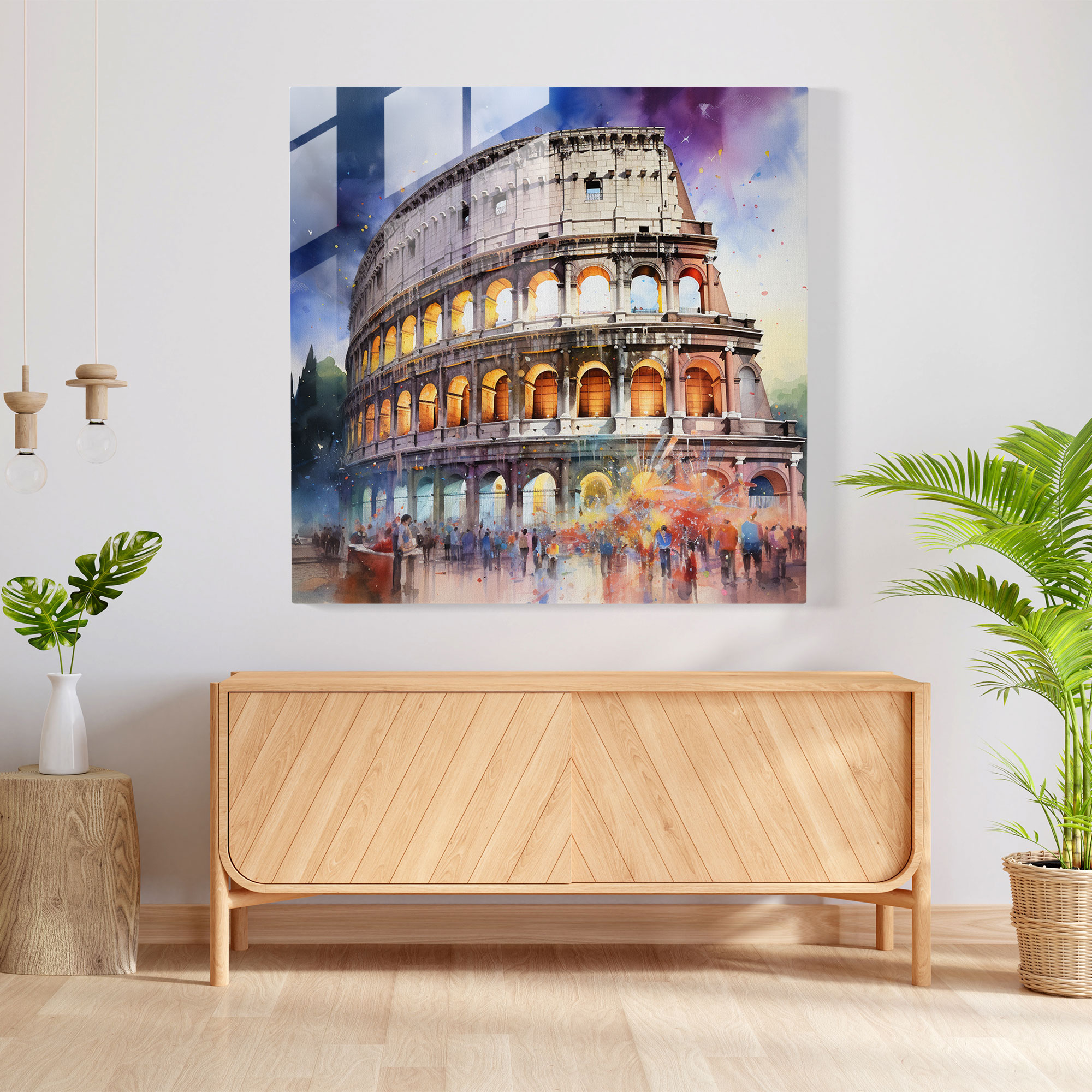 Vibrant Glass Print of the Roman Colosseum - Watercolor Glass Wall Art Home Decoration