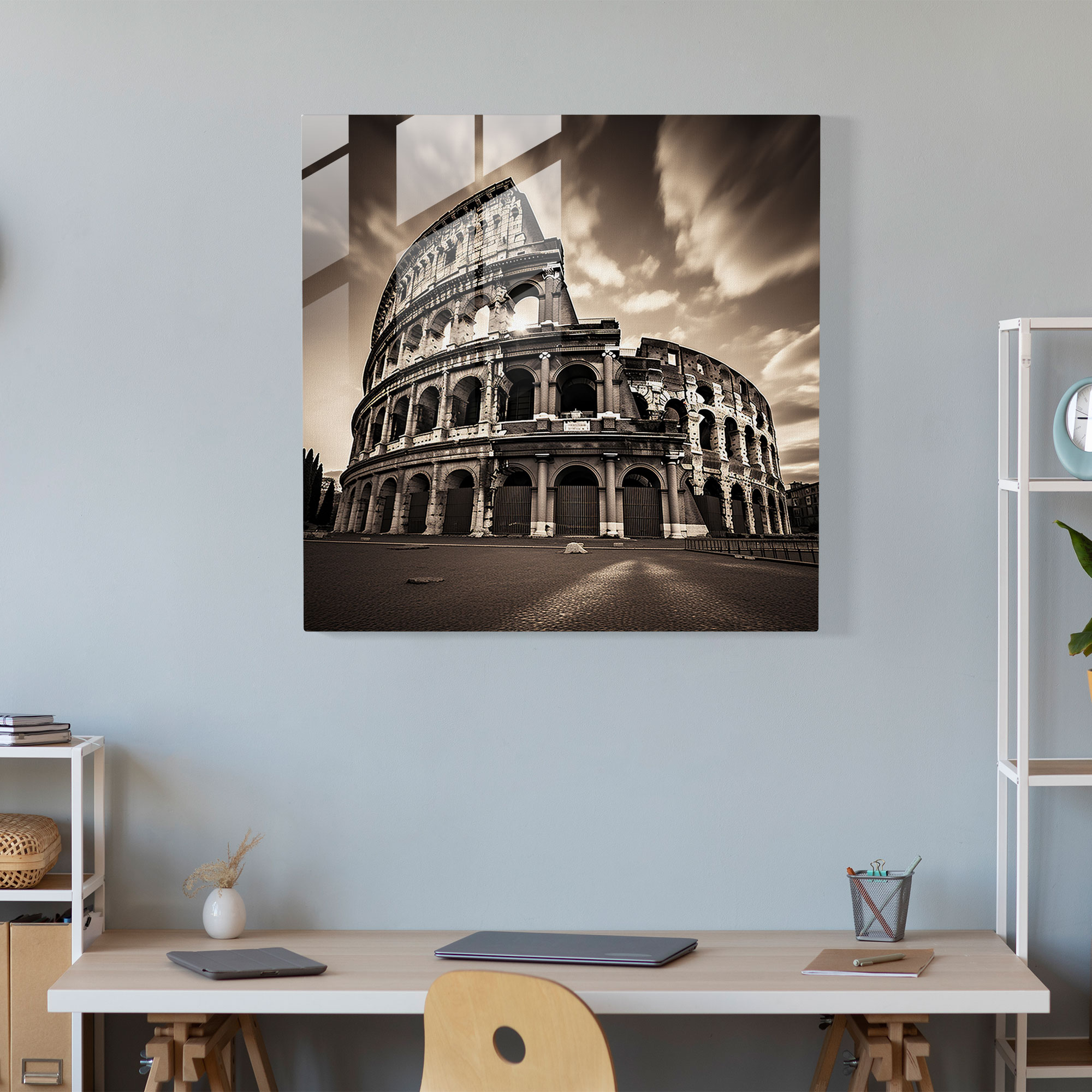 Ethereal Glass Print of the Roman Colosseum – Striking Glass Wall Art for Home Decoration