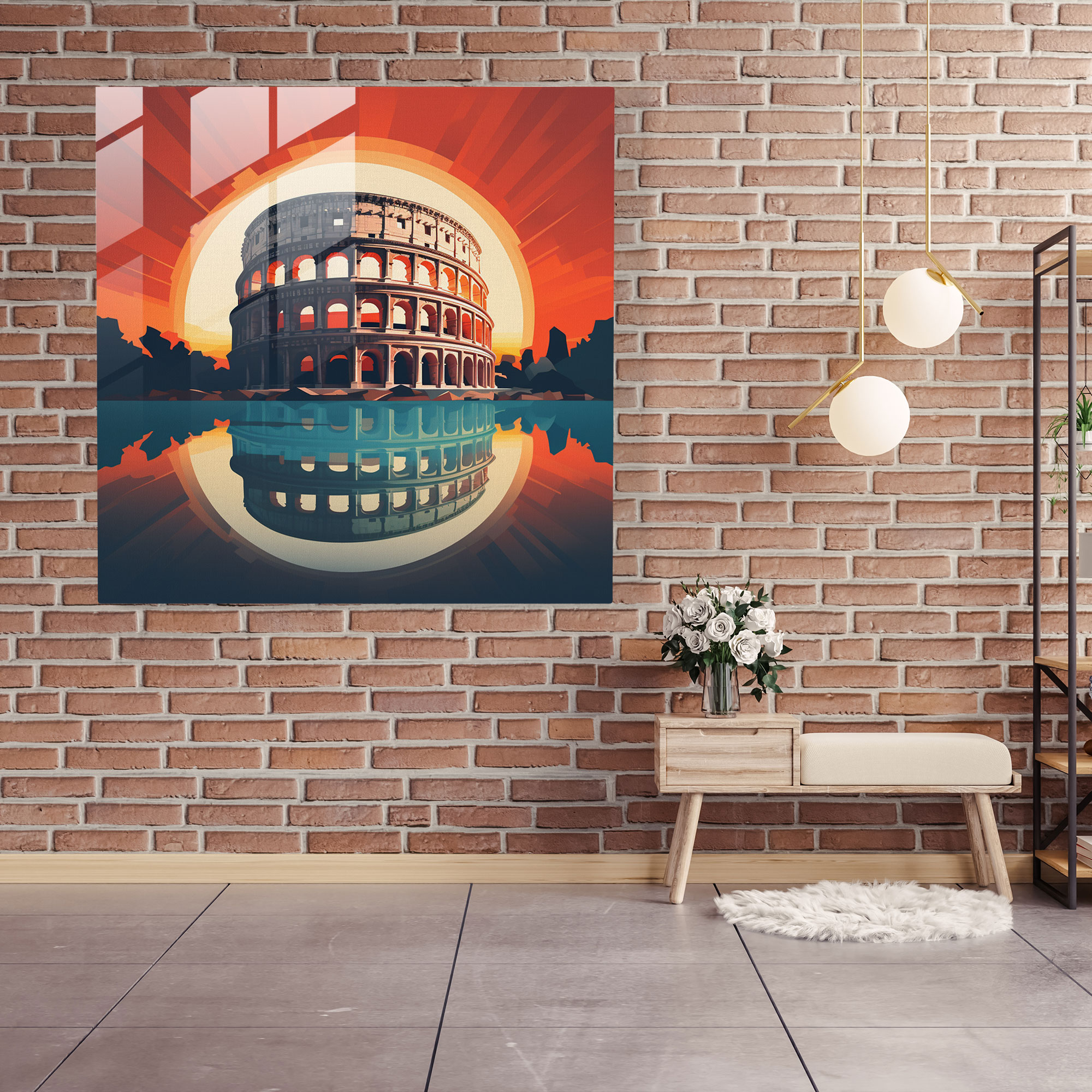 Minimalist Glass Print of the Roman Colosseum – Contemporary Glass Wall Art for Home Decoration