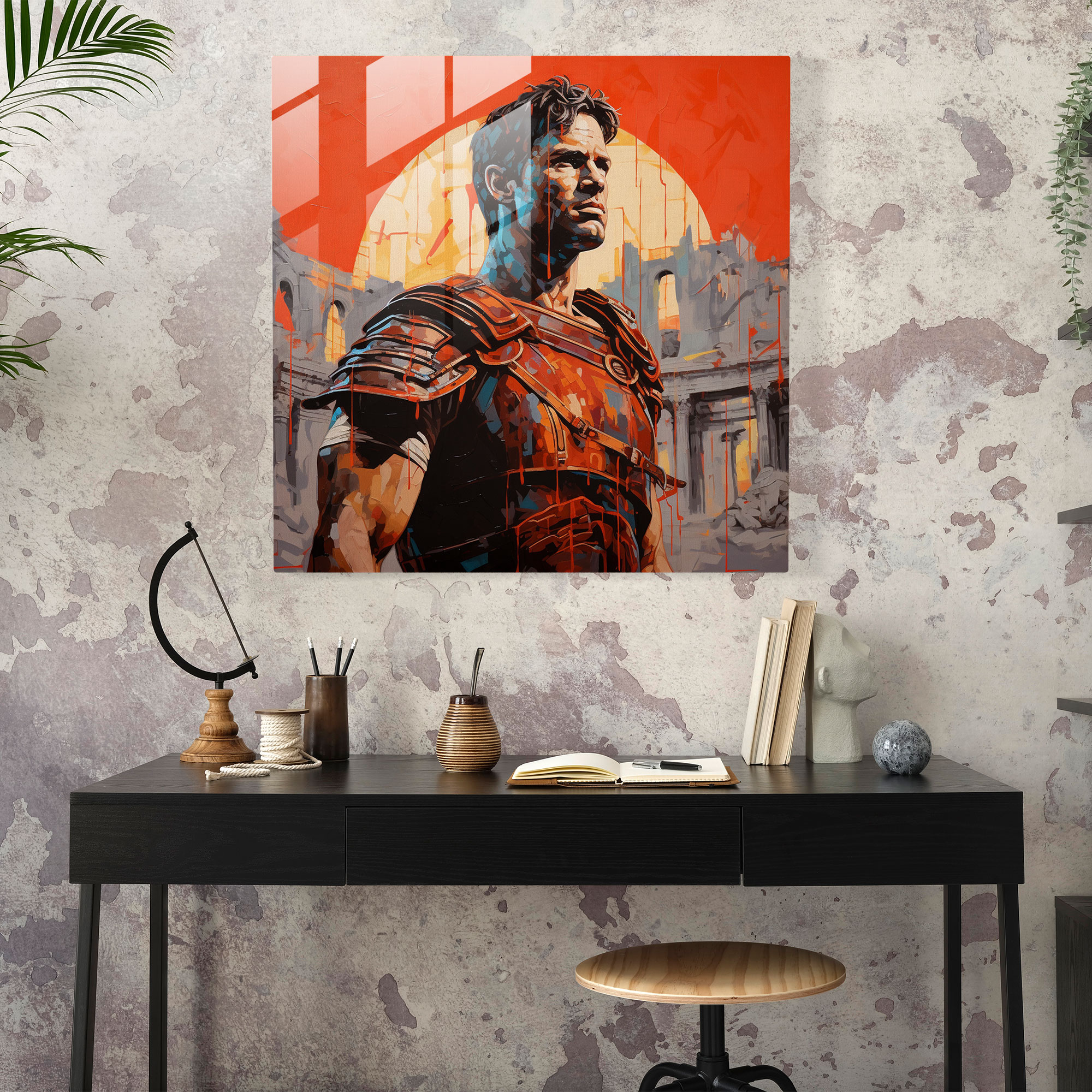 Glasbild Gladiator im Kolosseum - Dekoratives Wandkunstwerk - Moderne Kunst für Zuhause