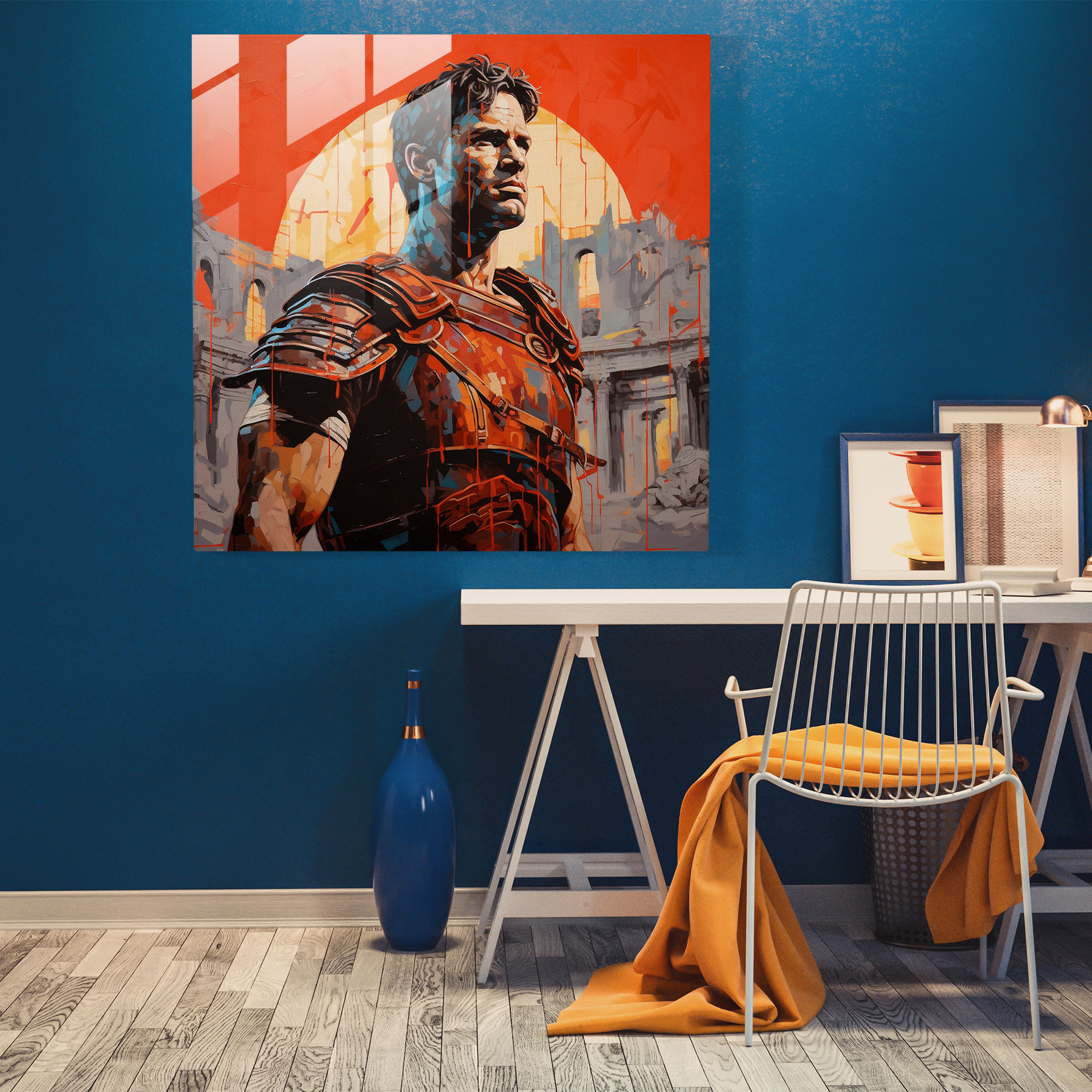 Glasbild Gladiator im Kolosseum - Dekoratives Wandkunstwerk - Moderne Kunst für Zuhause
