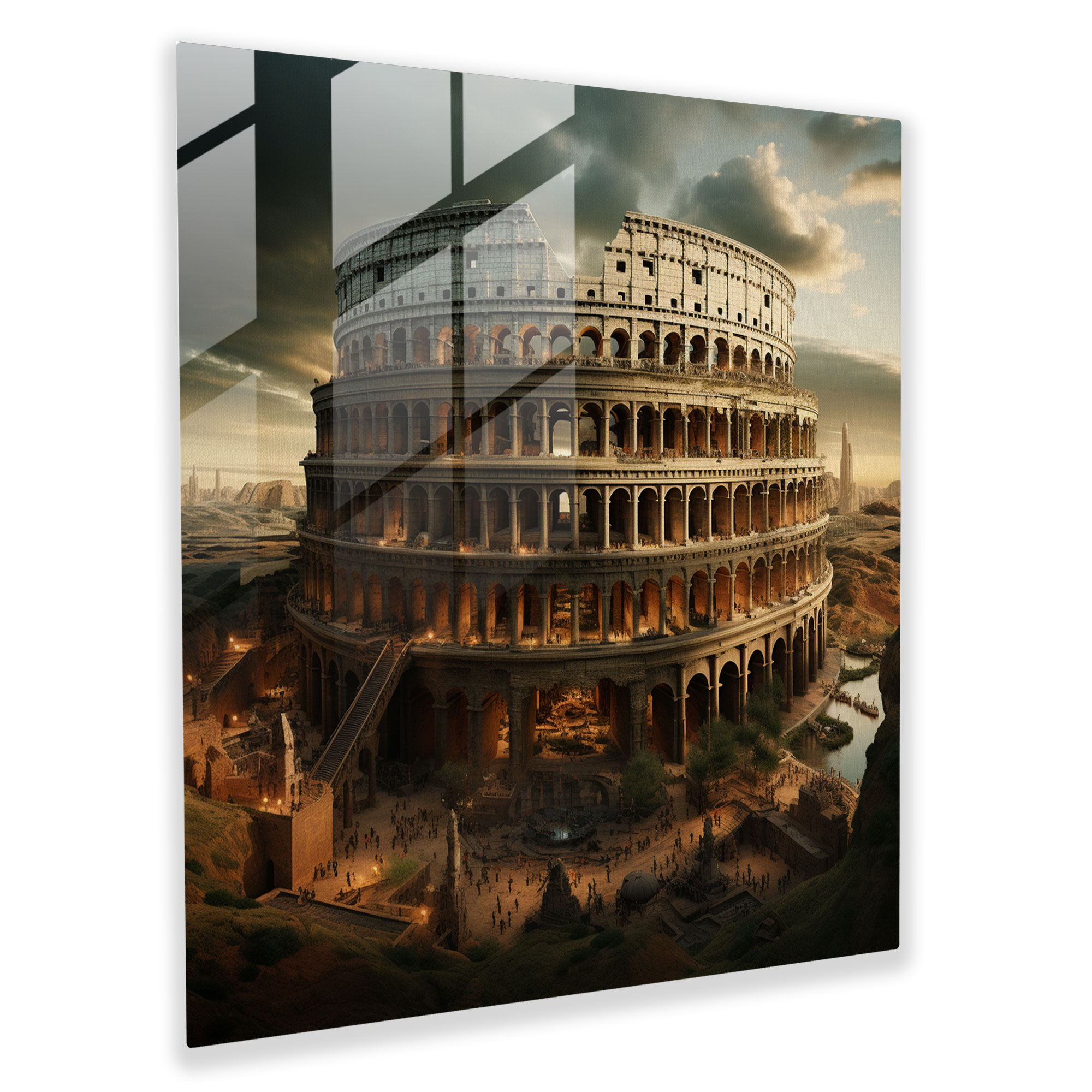 Surreal Digital Glass Print - Whimsical Interpretation of the Colosseum's Significance - Glass Wall Art - Home Decoration Wall Decor