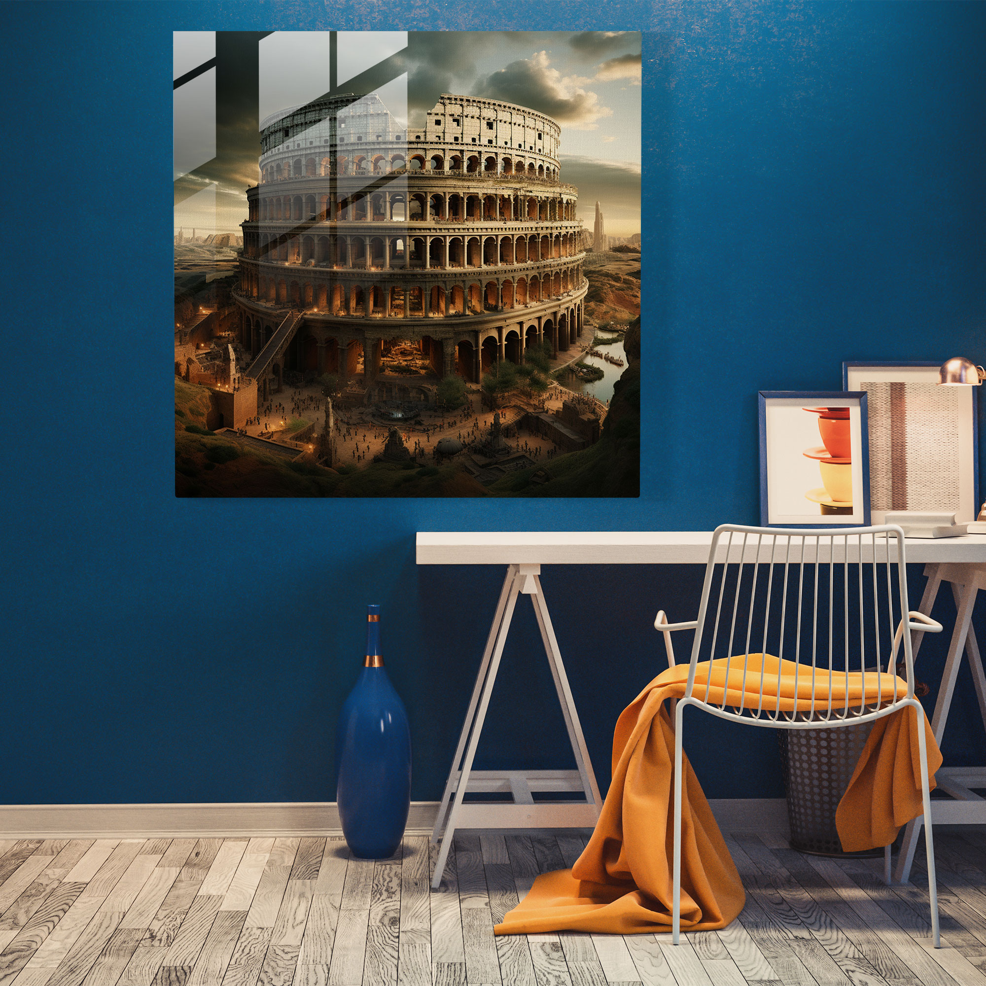 Surreal Digital Glass Print - Whimsical Interpretation of the Colosseum's Significance - Glass Wall Art - Home Decoration Wall Decor