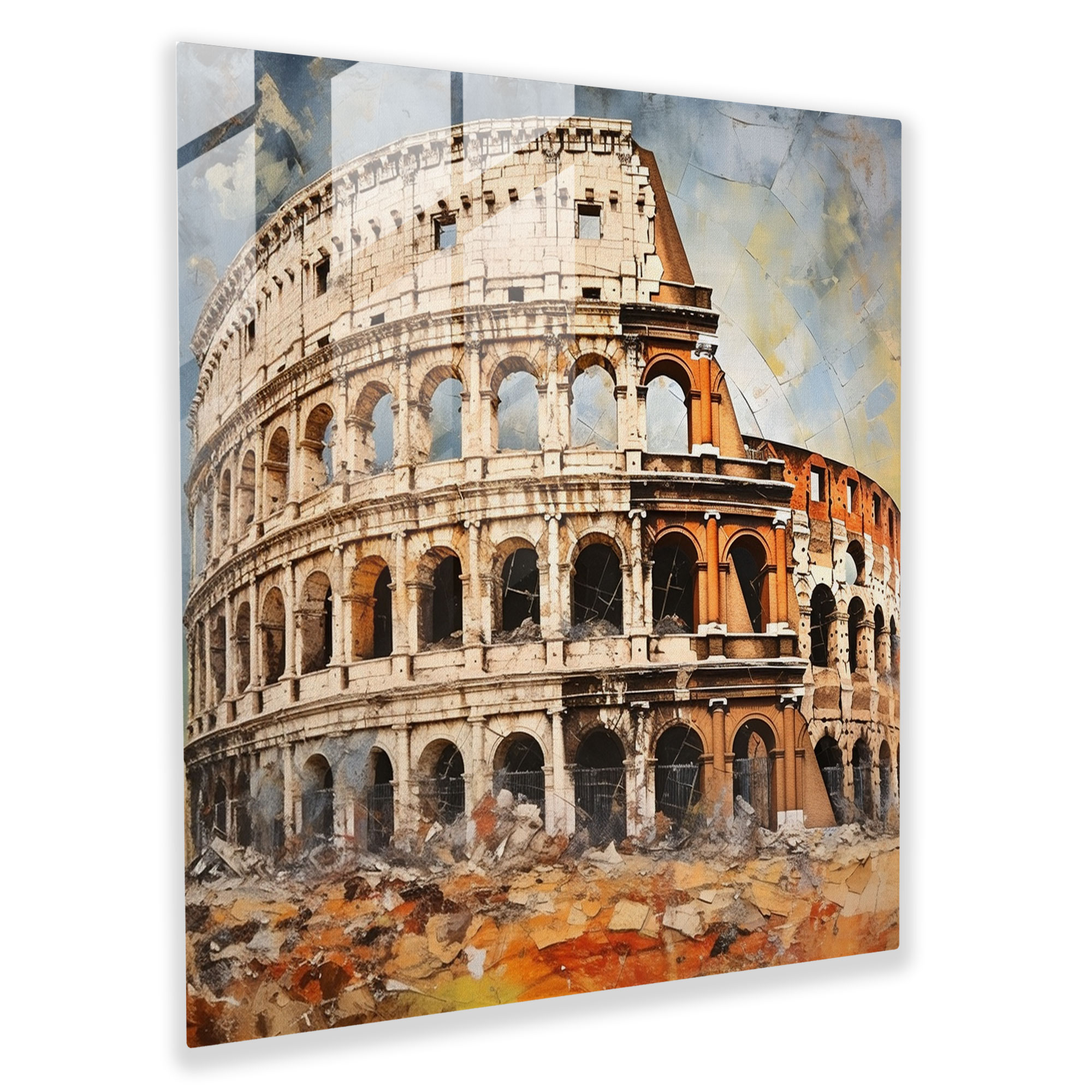 Impasto Collage Glass Print - Architectural Beauty of the Colosseum - Glass Wall Art - Home Decoration - Wall Decoration Glass Art