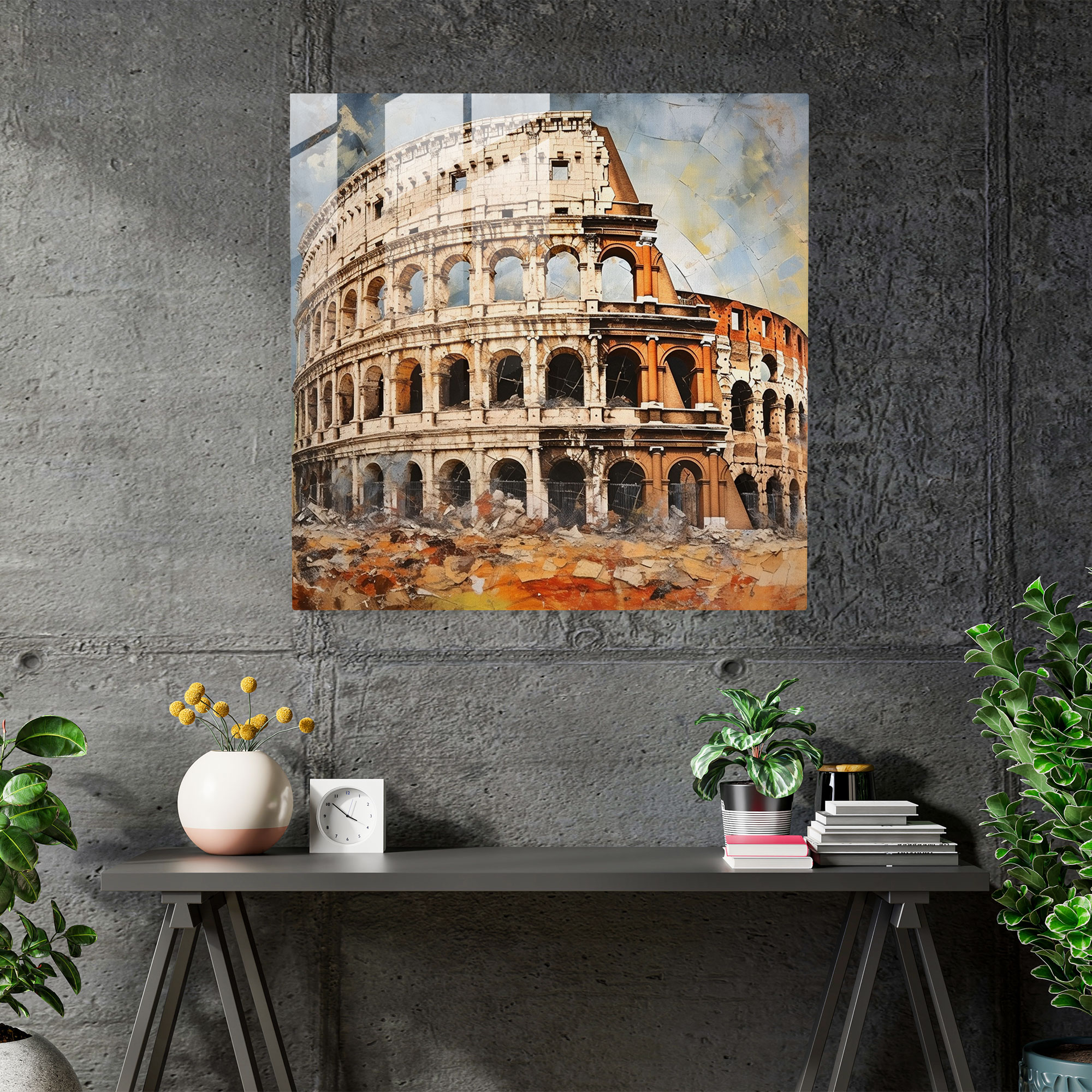 Impasto Collage Glass Print - Architectural Beauty of the Colosseum - Glass Wall Art - Home Decoration - Wall Decoration Glass Art