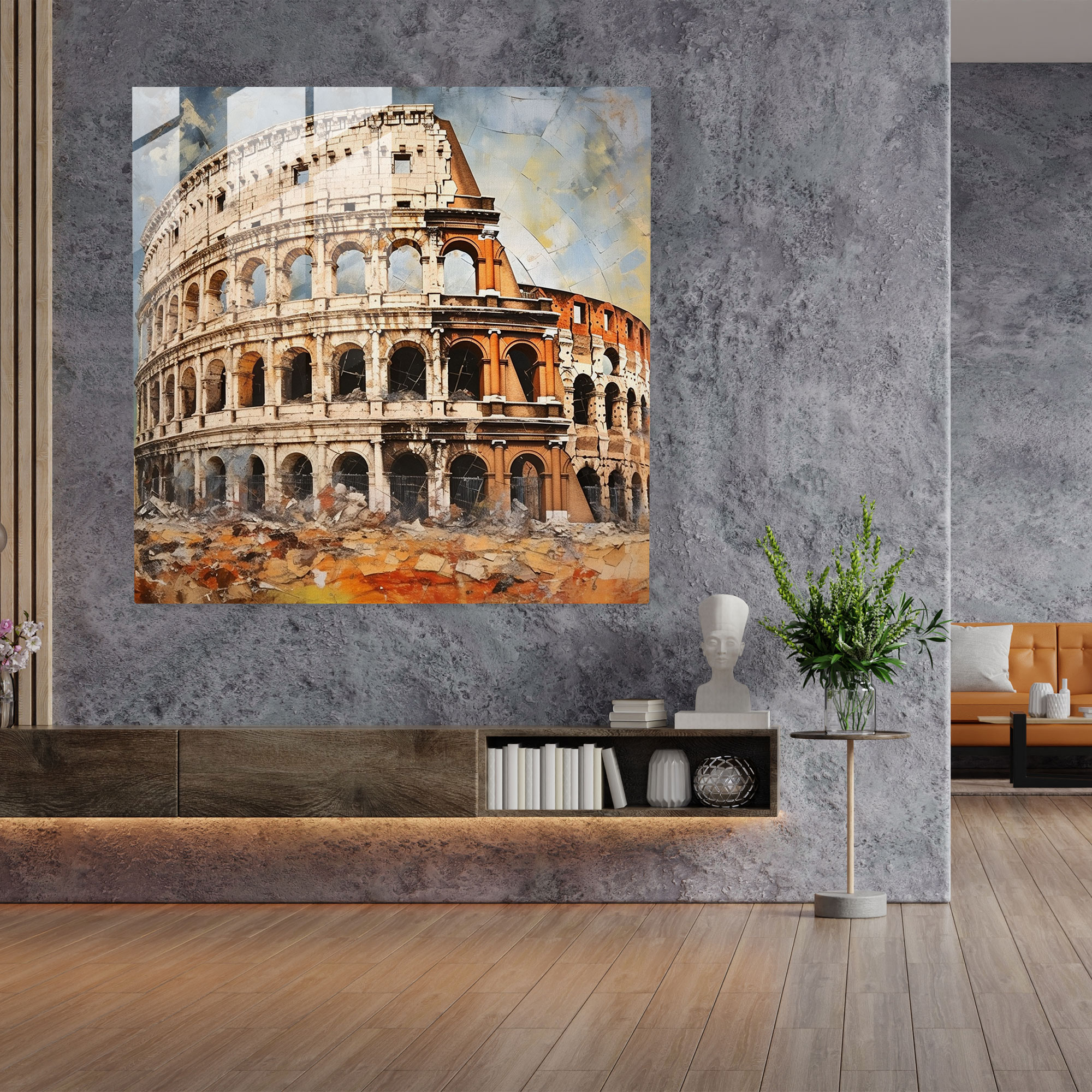 Impasto Collage Glass Print - Architectural Beauty of the Colosseum - Glass Wall Art - Home Decoration - Wall Decoration Glass Art