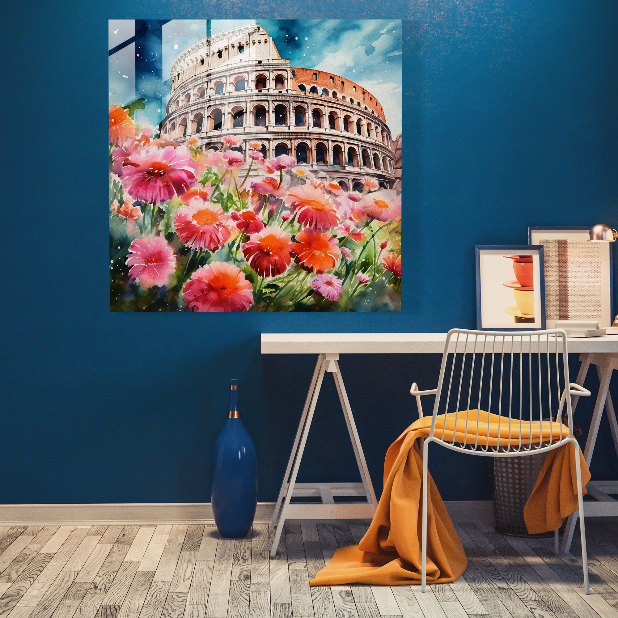 Vivid Glass Print - Roman Colosseum Floral Oasis