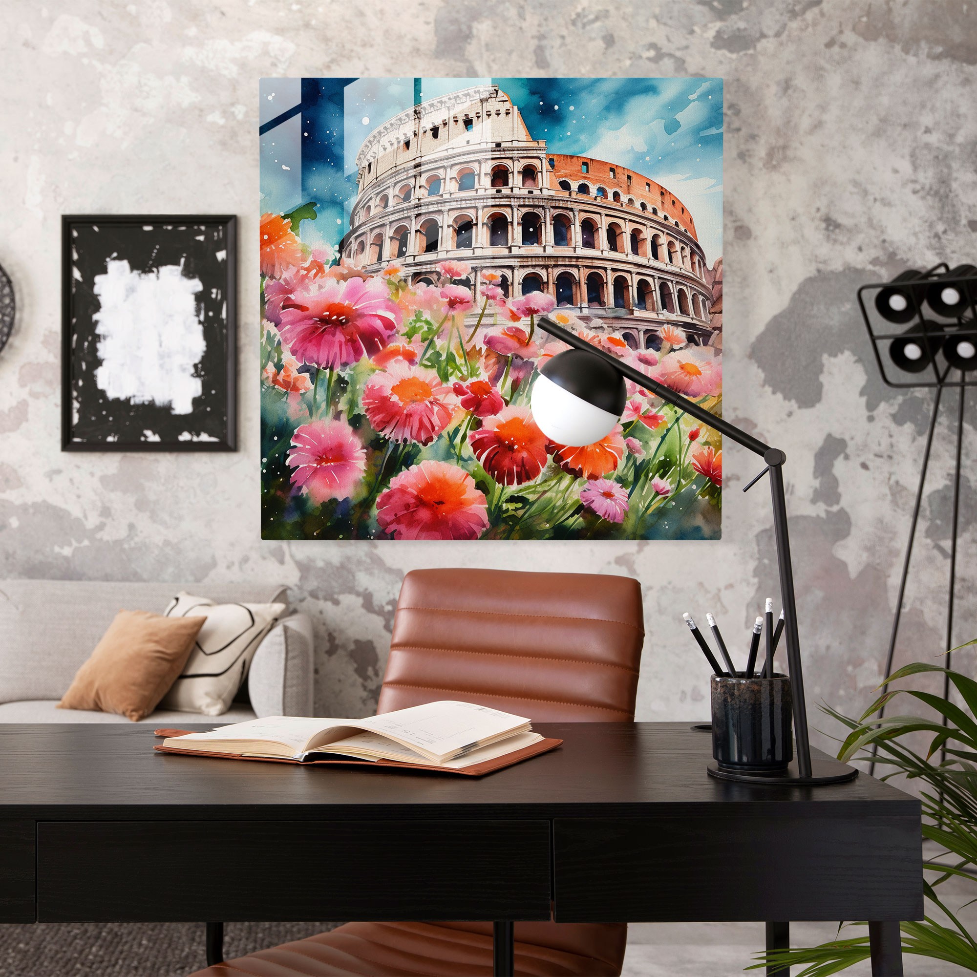 Vivid Glass Print - Roman Colosseum Floral Oasis