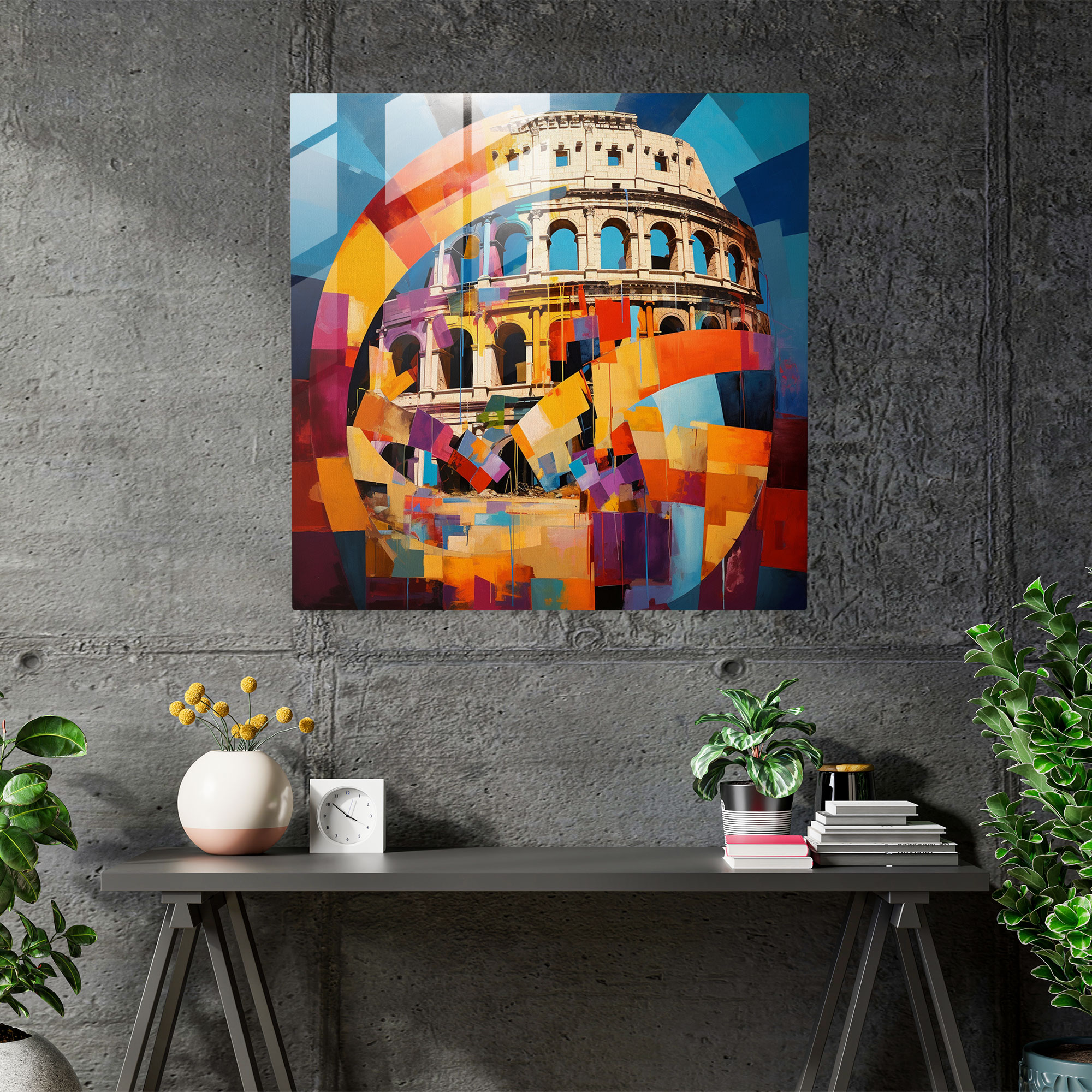 Elegant Glass Print - Roman Colosseum Geometric Fusion
