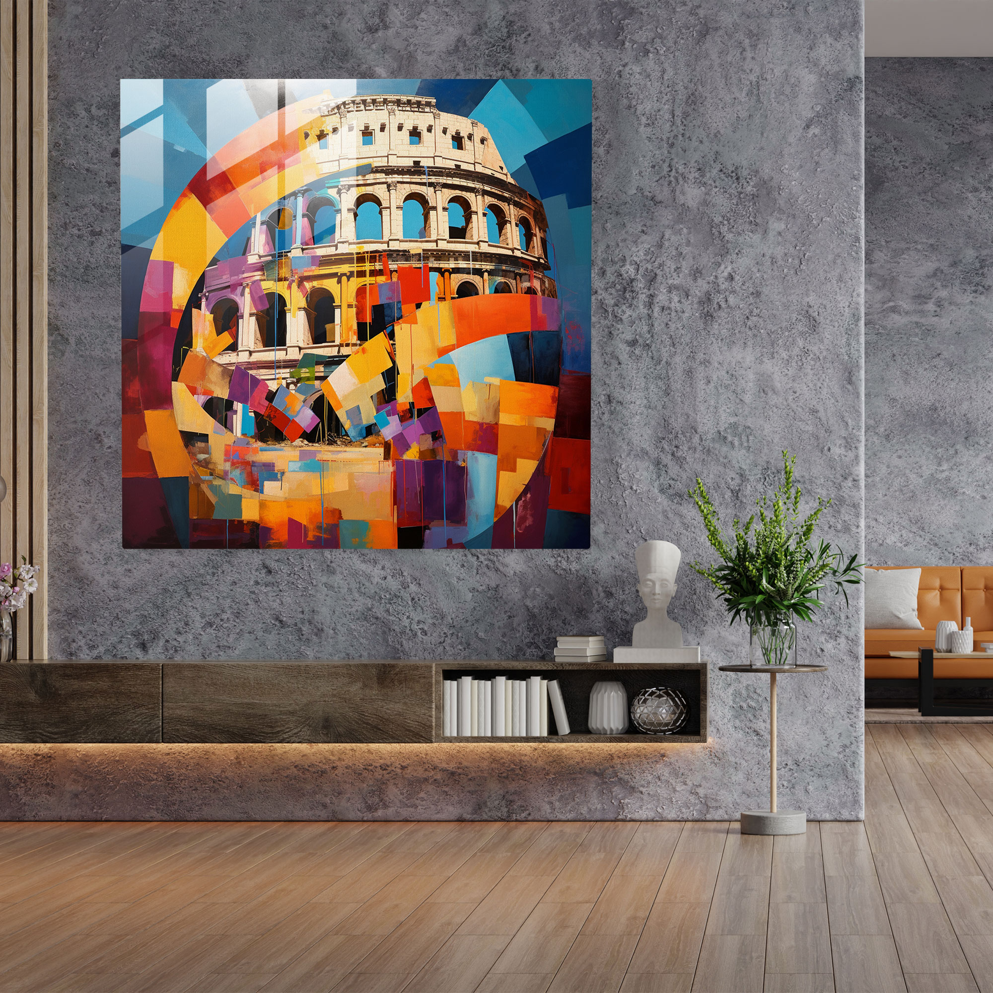 Elegant Glass Print - Roman Colosseum Geometric Fusion
