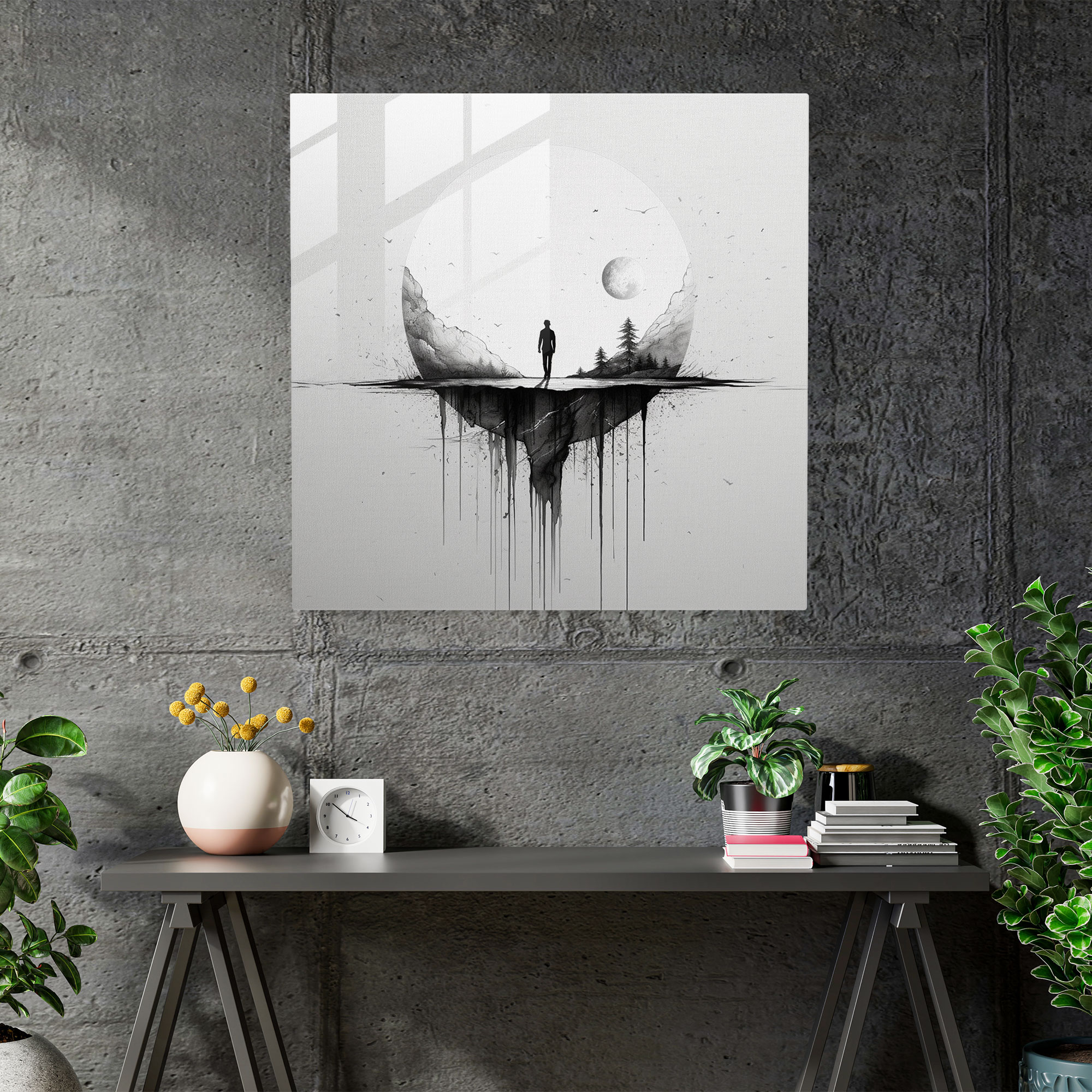 Minimalistic Glass Print of Roman Colosseum Black and White Sketch