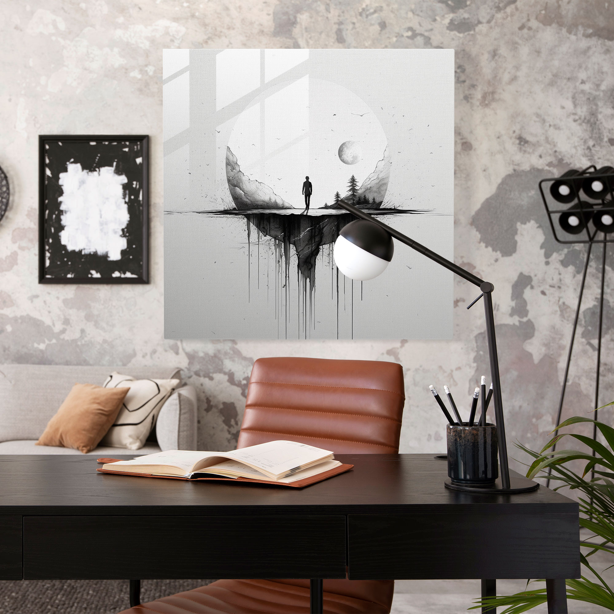Minimalistic Glass Print of Roman Colosseum Black and White Sketch