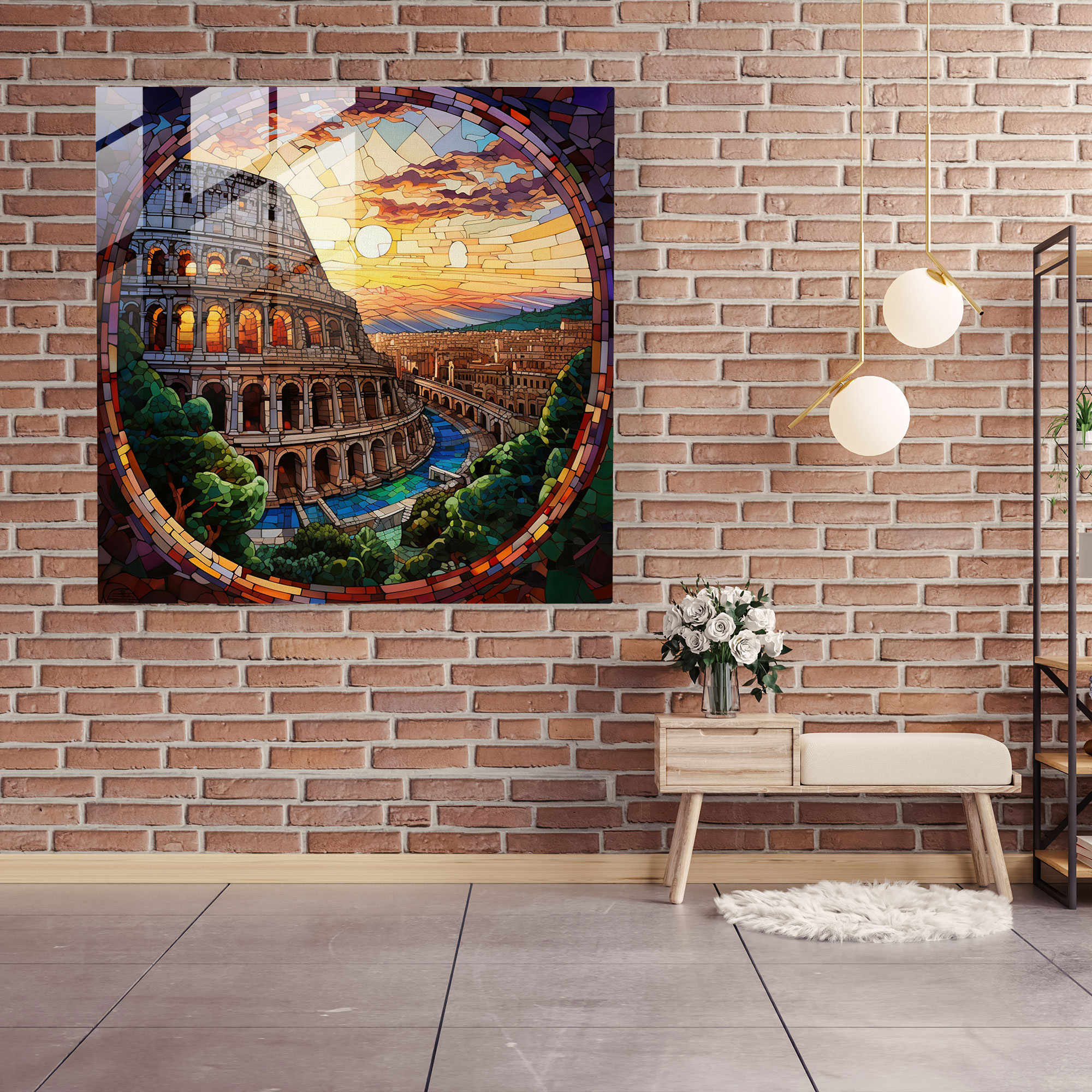 Antiquarium Glass Print Collection - Roman Colosseum Sunset Glow Glass Wall Art