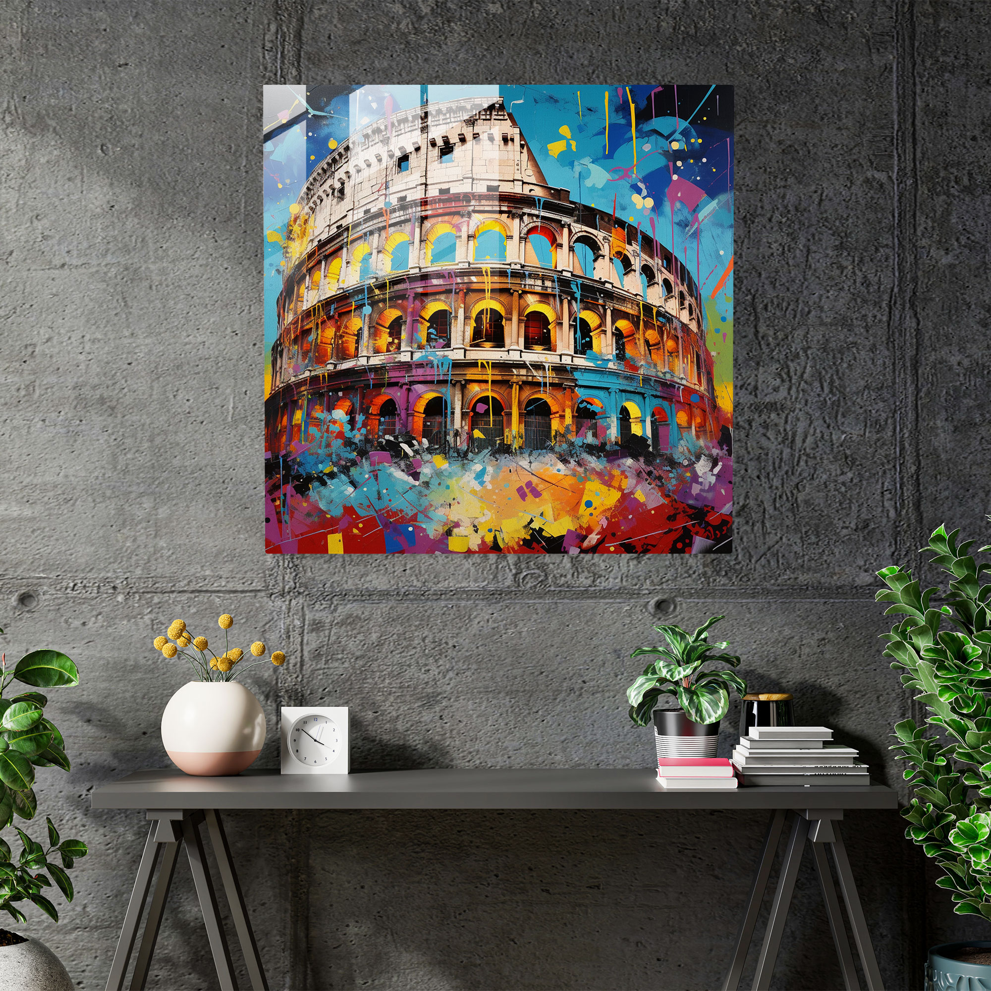 Roman Colosseum Glasbild Extravaganza - Lebendiges Spektakel an der Wand