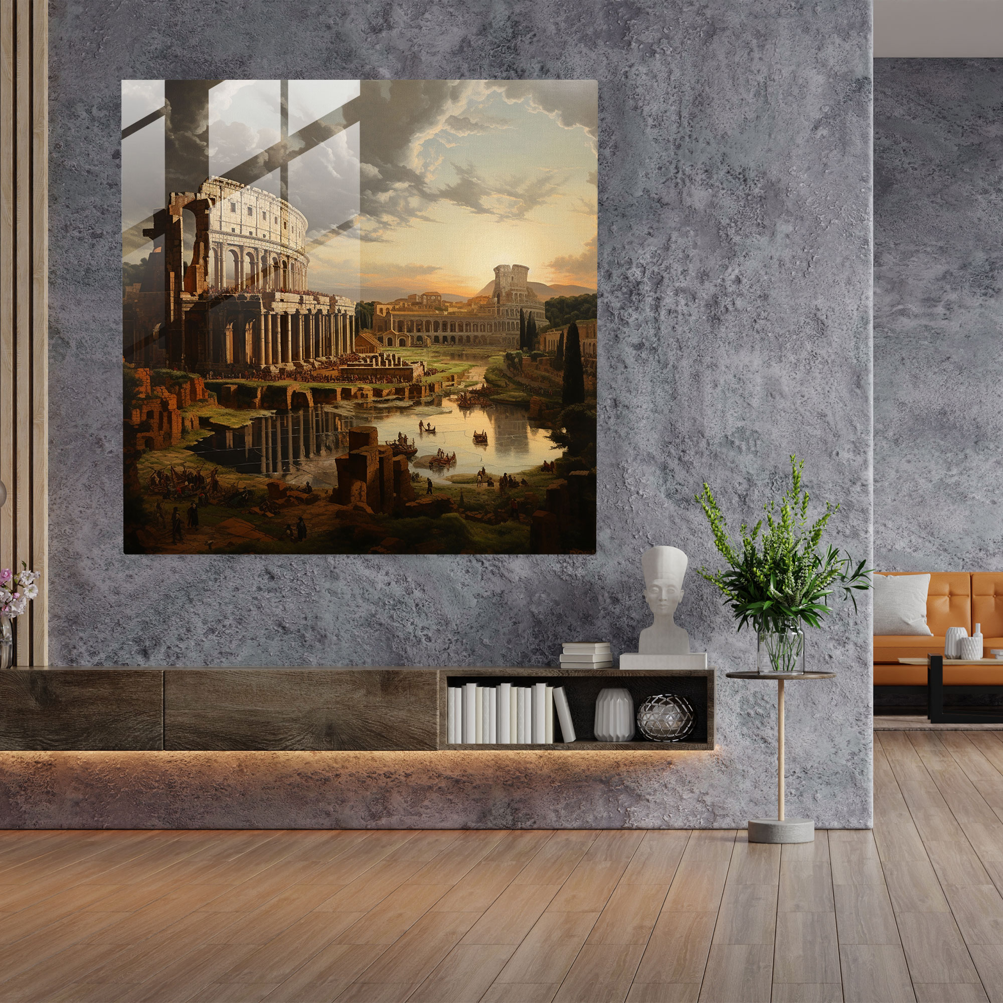 Aurelius' Majestic Colosseum Glass Wall Art