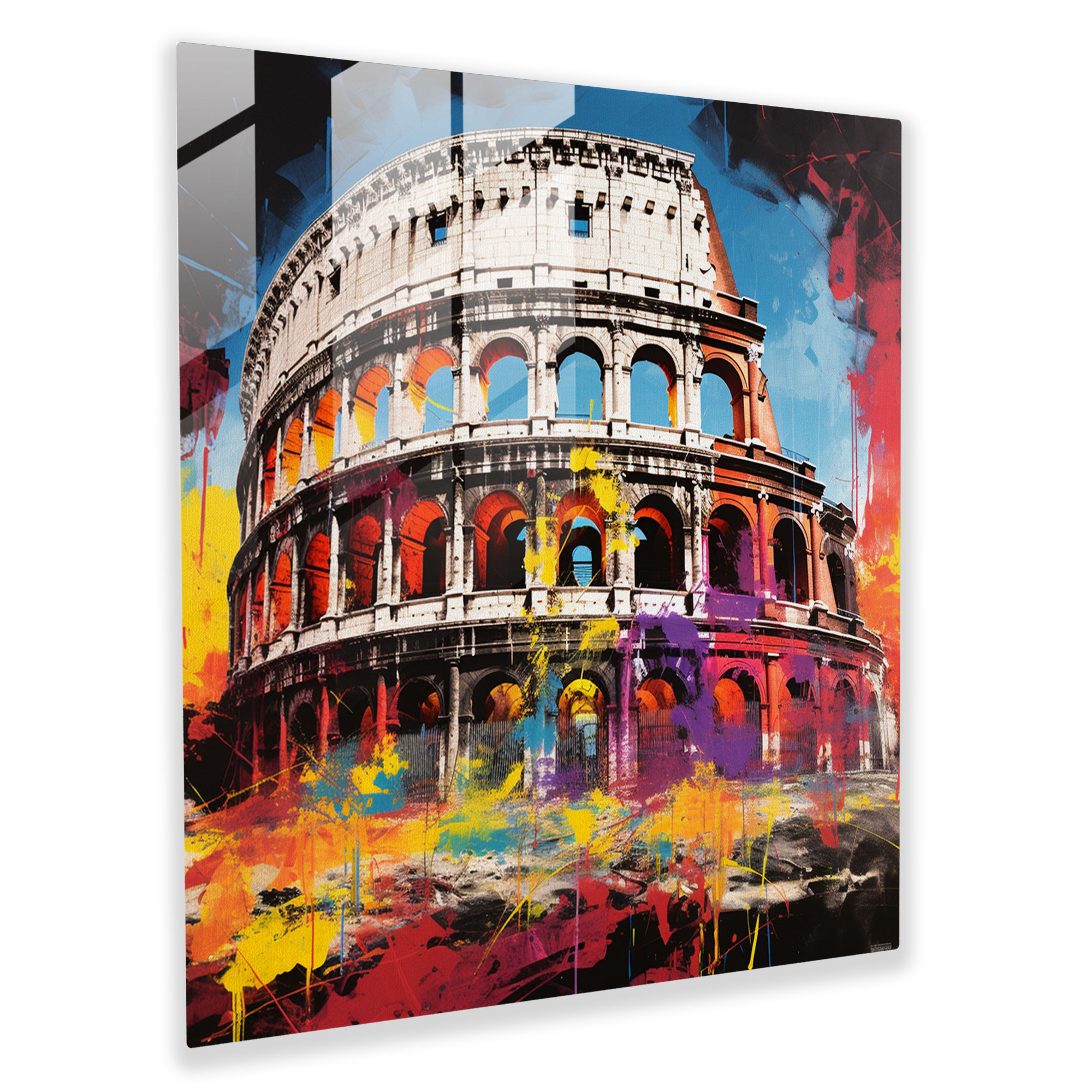 Pop Colosseum Glass Print - Vibrant Modern Glass Wall Art