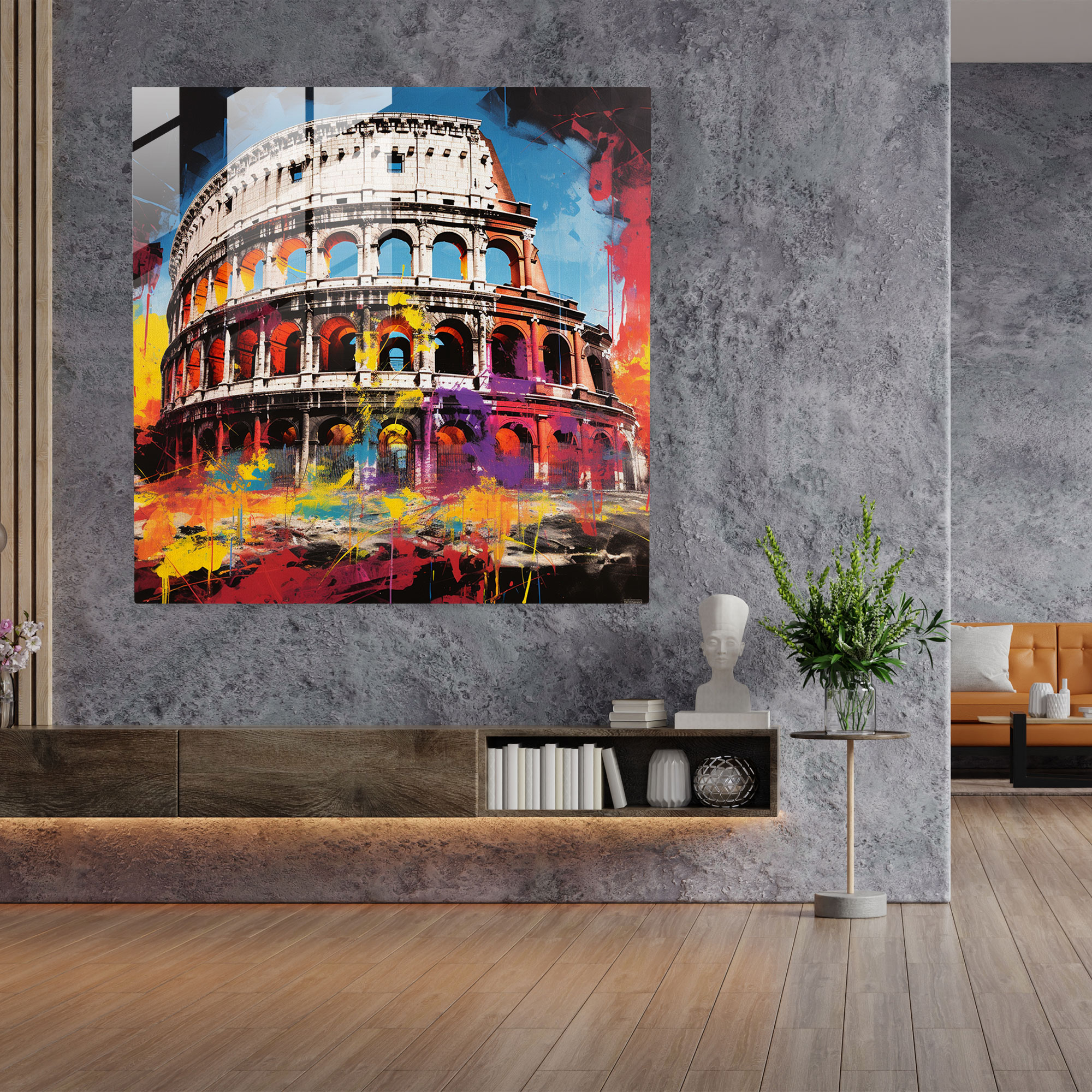 Pop Colosseum Glass Print - Vibrant Modern Glass Wall Art
