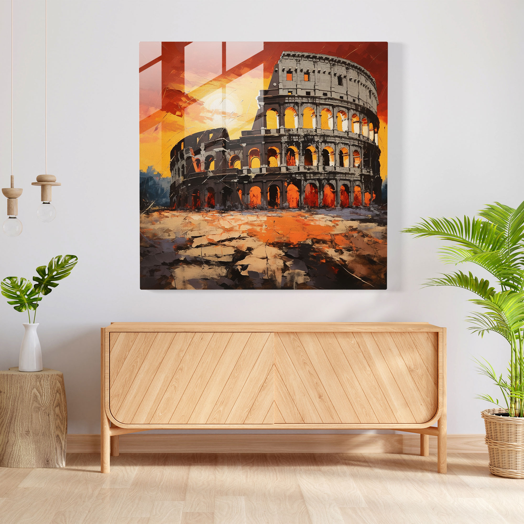 Glasbild Römisches Kolosseum Sonnenuntergang - Modernes abstraktes Glasbild - Wohnkultur - Wanddekoration